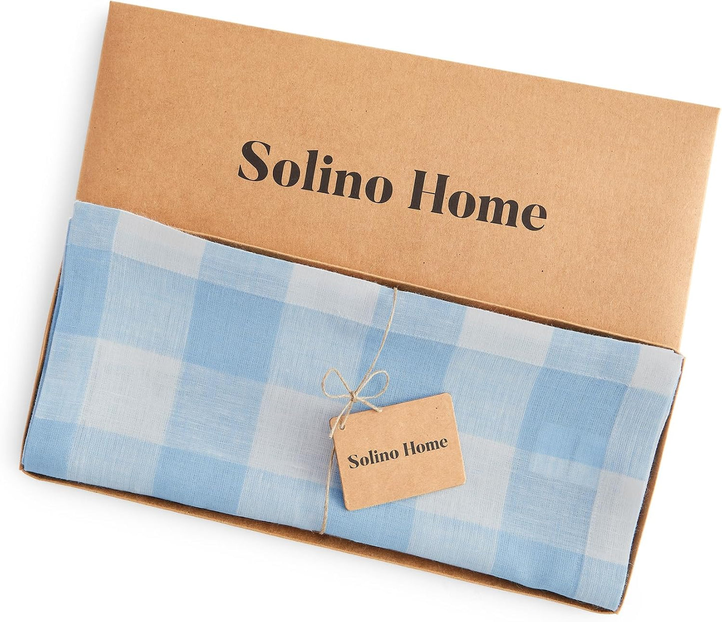 Solino Home 100% Pure Linen Dining Table Runner Blue Bell Check, 14 x 72 in | Buffalo Check Table Runners for dining, console and side tables; buffalo checkered weave, mitered corners; OEKO-TEX Certified BST326SOLH