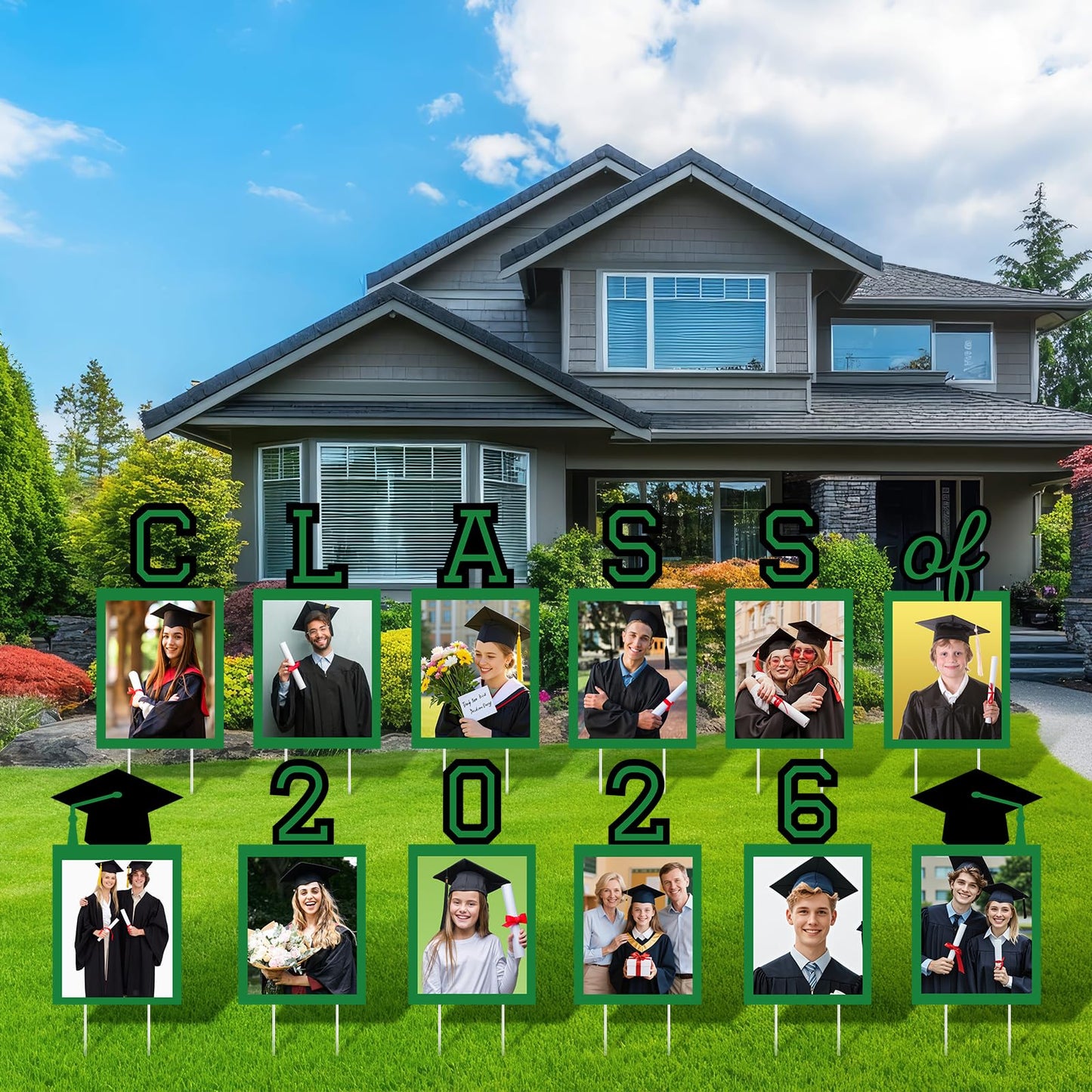 12 Pcs Graduation Photo Yard Sign Decorations 2026, K-12 Grade Graduation School Picture Frame Lawn Sign with Stakes for Kindergarten Middle High School Class of 2026 Grad Party Decorations, Red WN420