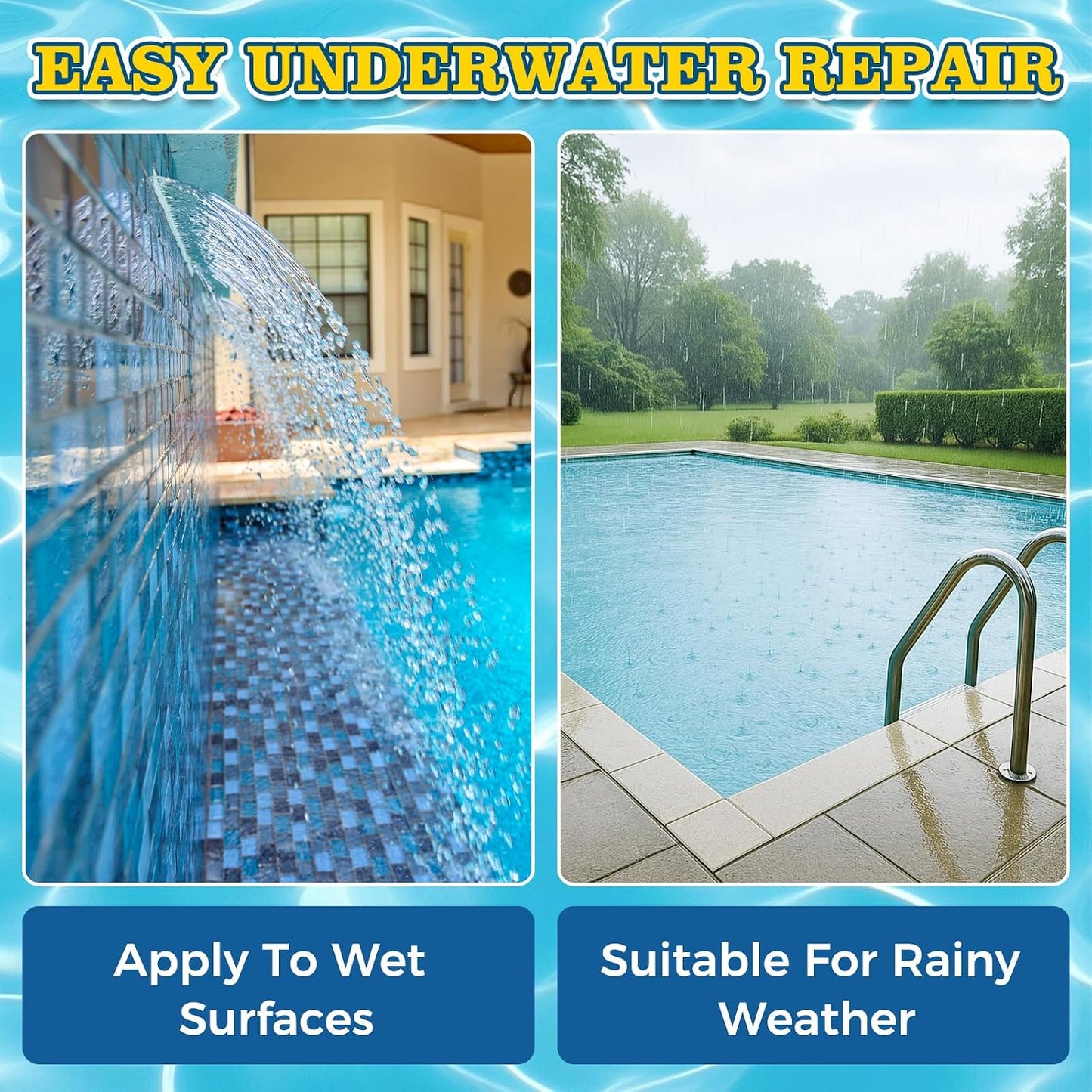 Pool Putty, 2 Part High Strength Epoxy Putty for Underwater or Above Fast Repair Leaks, Cracks, Filling, Pool Putty for Leaks Underwater, Tile, Fiberglass, Concrete, Cement and Other Surfaces BST220