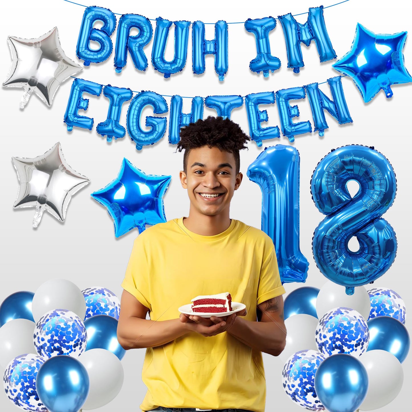 9th Birthday Decoration Balloon Banner - 33 Pcs Blue Bruh Im Nine Letter Banners Number 9 Star Foil Latex Balloons for Boys And Girls Happy Birthday Celebration Party Decor Supplies BST326L