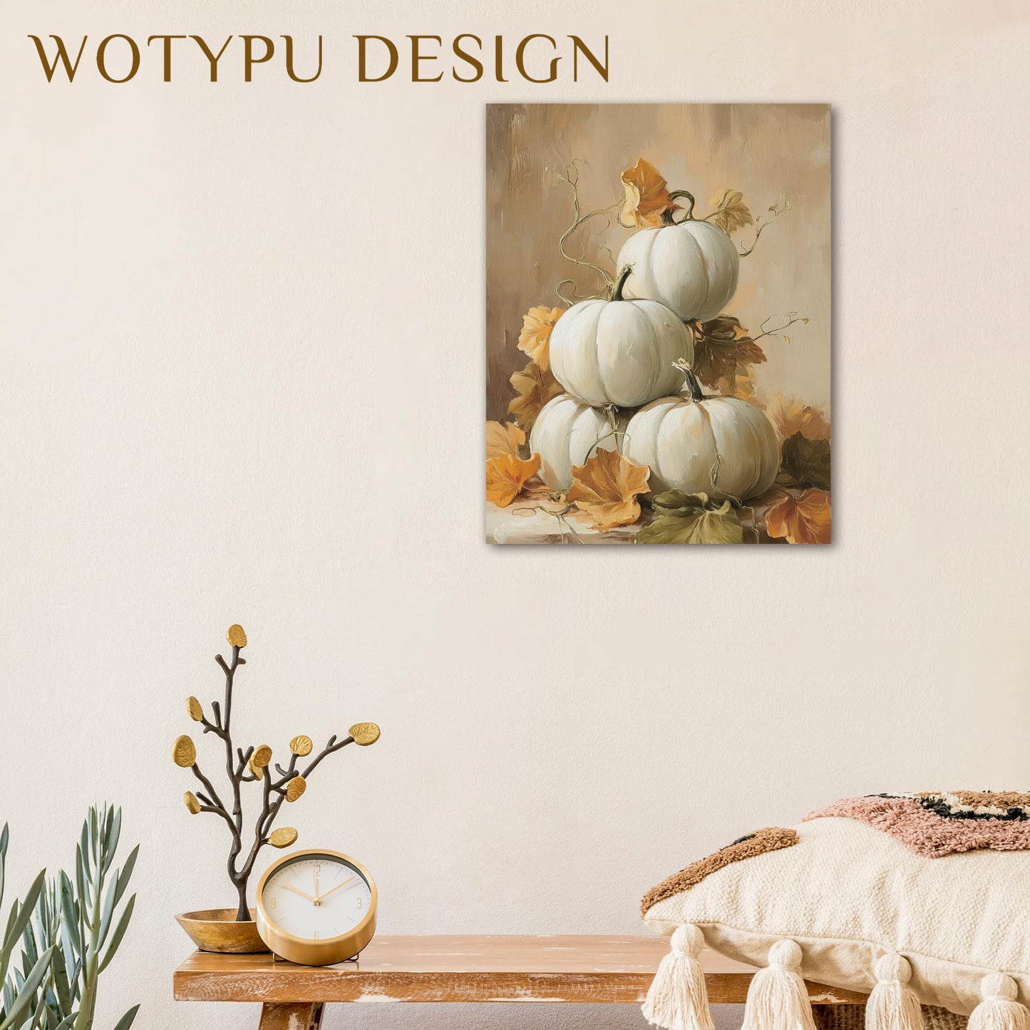 WOTYPU Fall Farmhouse Wall Art Decor, Farmhouse Fall Decor, Rustic Pumpkin Patch Scarecrow Truck Harvest Autumn Thanksgiving Framed Canvas Prints Poster Wall Decorations for Farm Home, 11x14 BST326H