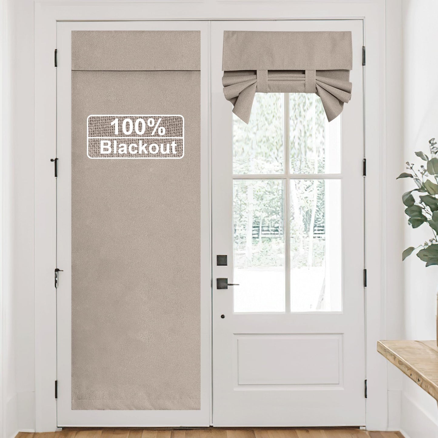 RYB HOME Grey Classroom Door Linen Curtain for Small Window, 100% Blackout Shades Lightweight for French Door Window, W 8 x L 36 Room Darkening Privacy Curtains Tie up Shade, 1 Panel BST220