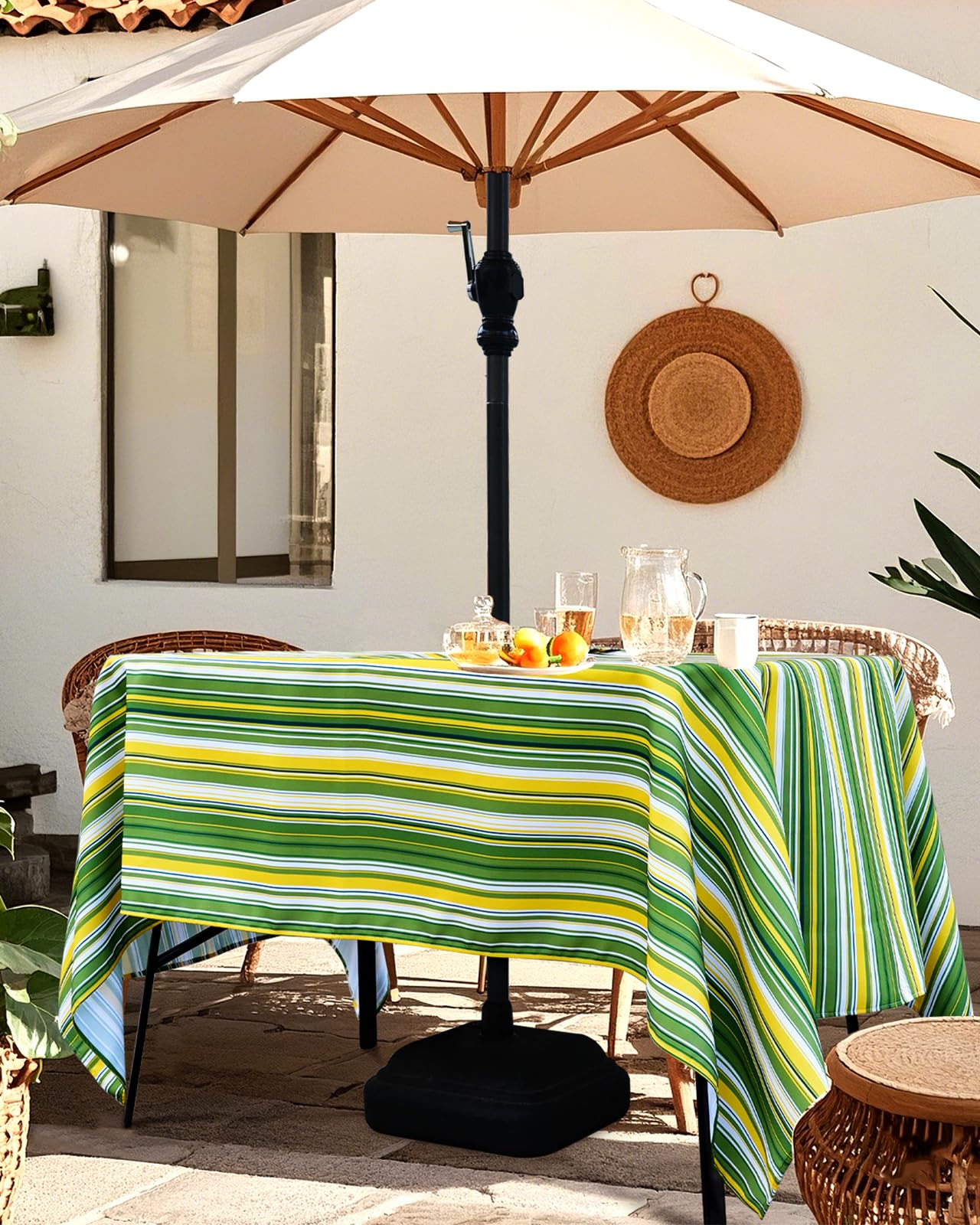 Eternal Beauty 52” Round Tablecloth Waterproof Outdoor Tablecloth with Umbrella Hole Zipper for Spring Summer Patio Picnic Tables (Tropical Palm Leaf) BST326H