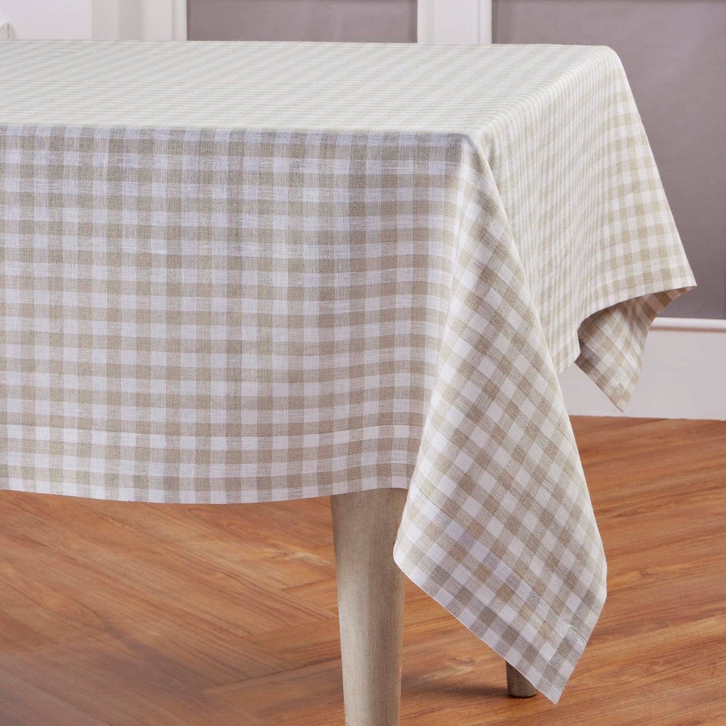 Solino Home 100% Linen Table Cloth, Throw Apricot, Gingham Check 52 x 52 in | Checkered Linen Tablecloth a neat topper for bistro, card and side tables | checkered weave | Pure Linen | OEKO-TEX Certified BST326SOLH