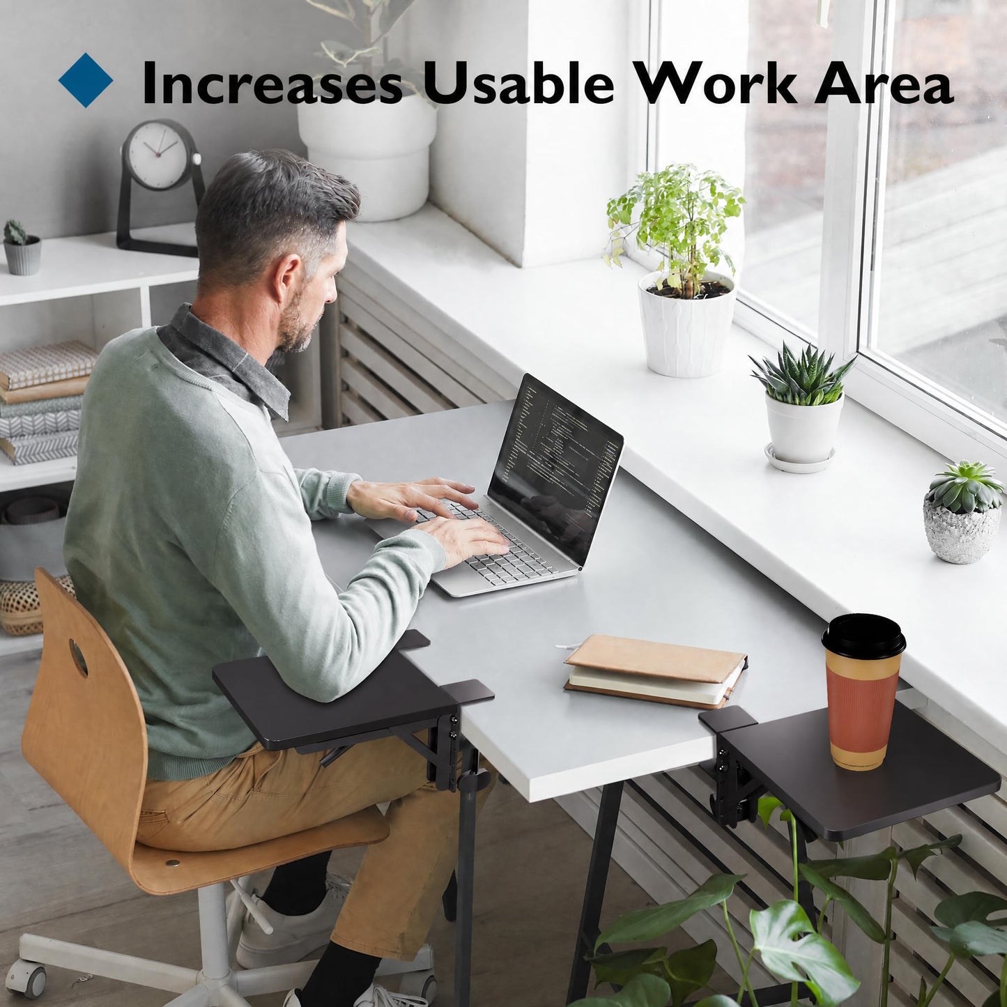 BONTEC Ergonomic Desk Extender Tray, 9.5"x9.1" Wrist Rest Shelf | 90°Foldable Elbow Support, Table Mount Arm, Clamp on Computer Arm Rest for Desk, Office & Home Use,Durable Easy to Install BST202