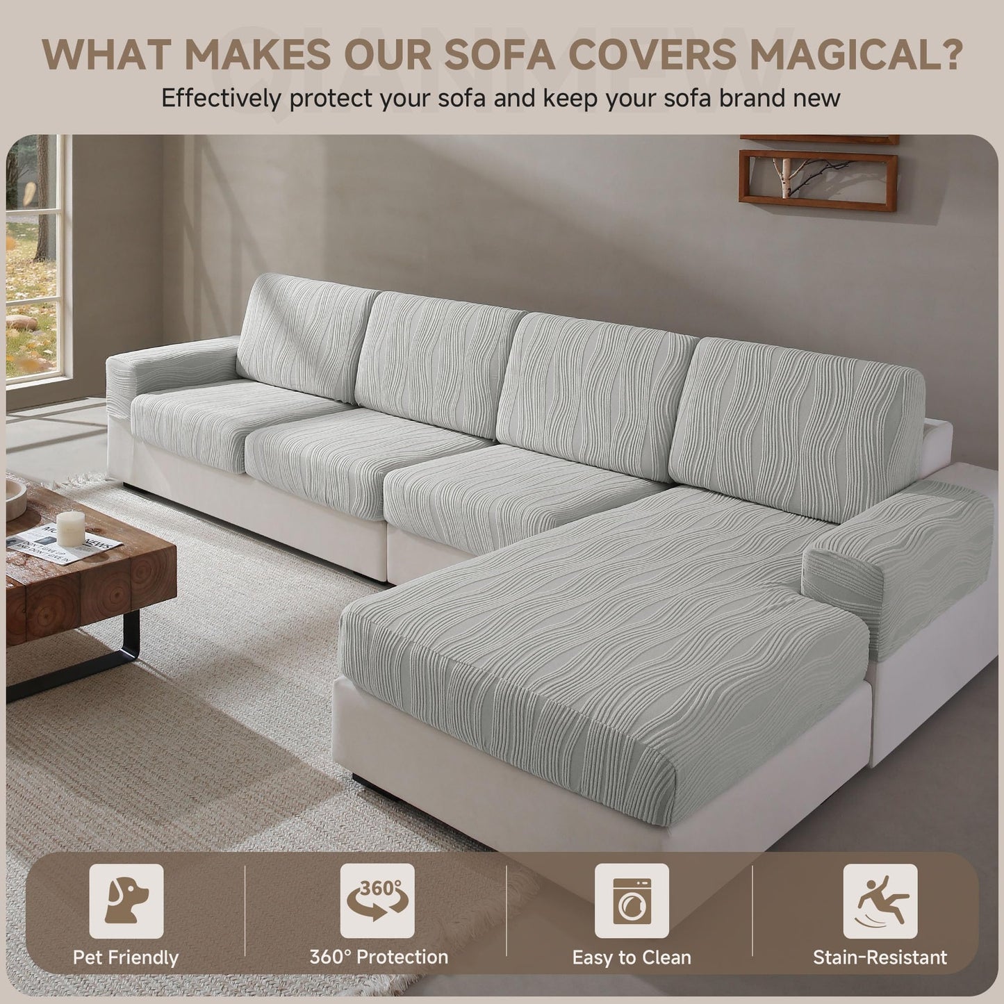 QIANMEW Couch Cushion Covers, Super Stretch Washable Sofa Slipcovers for L Shaped & Modular Seats, Pet-Friendly Furniture Protector with Stripe Design, (2 Seat Covers S, Dark Gray) BST326H
