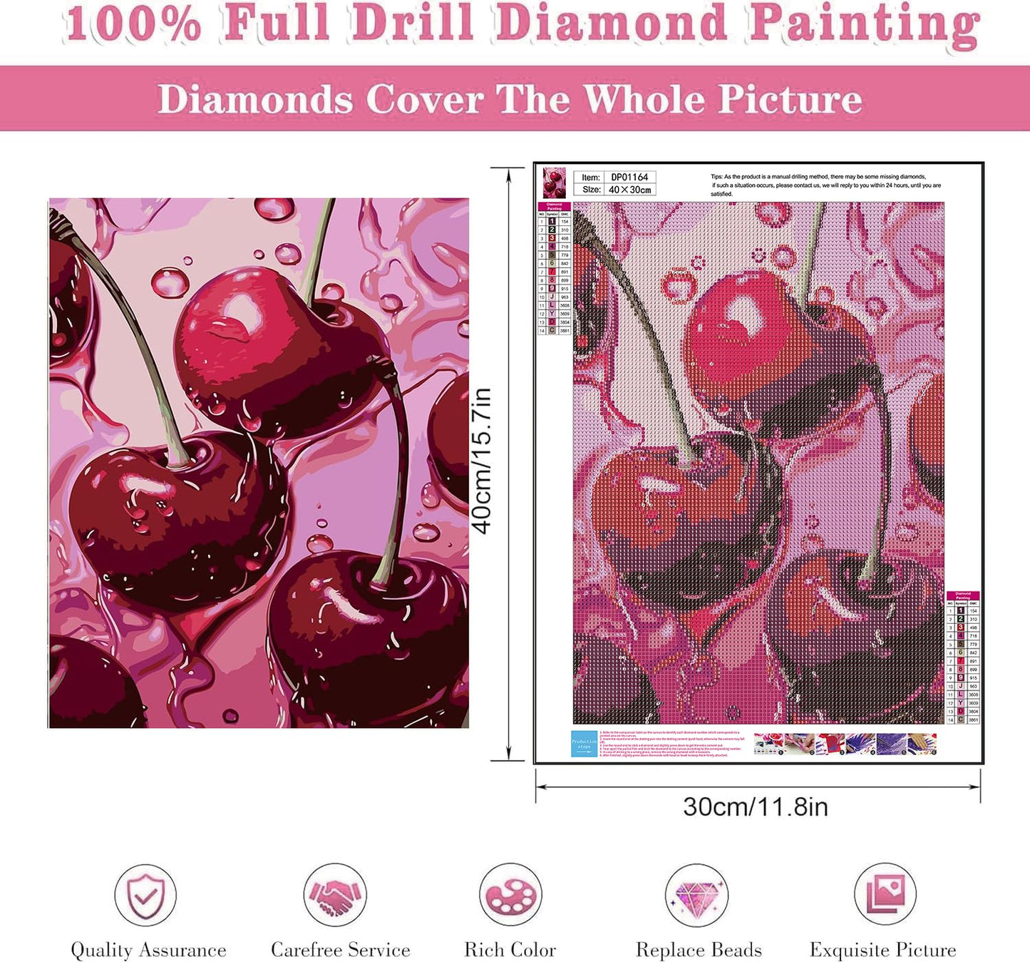 AIBOERL Cherry Diamond Art Kits for Adults,Cherry 5D Diamond Painting Kits for Adults Beginners,DIY Full Round Drill Diamond Dot Painting Gem Art Kits for Adult, Home Wall Decor 12x16Inch BST220