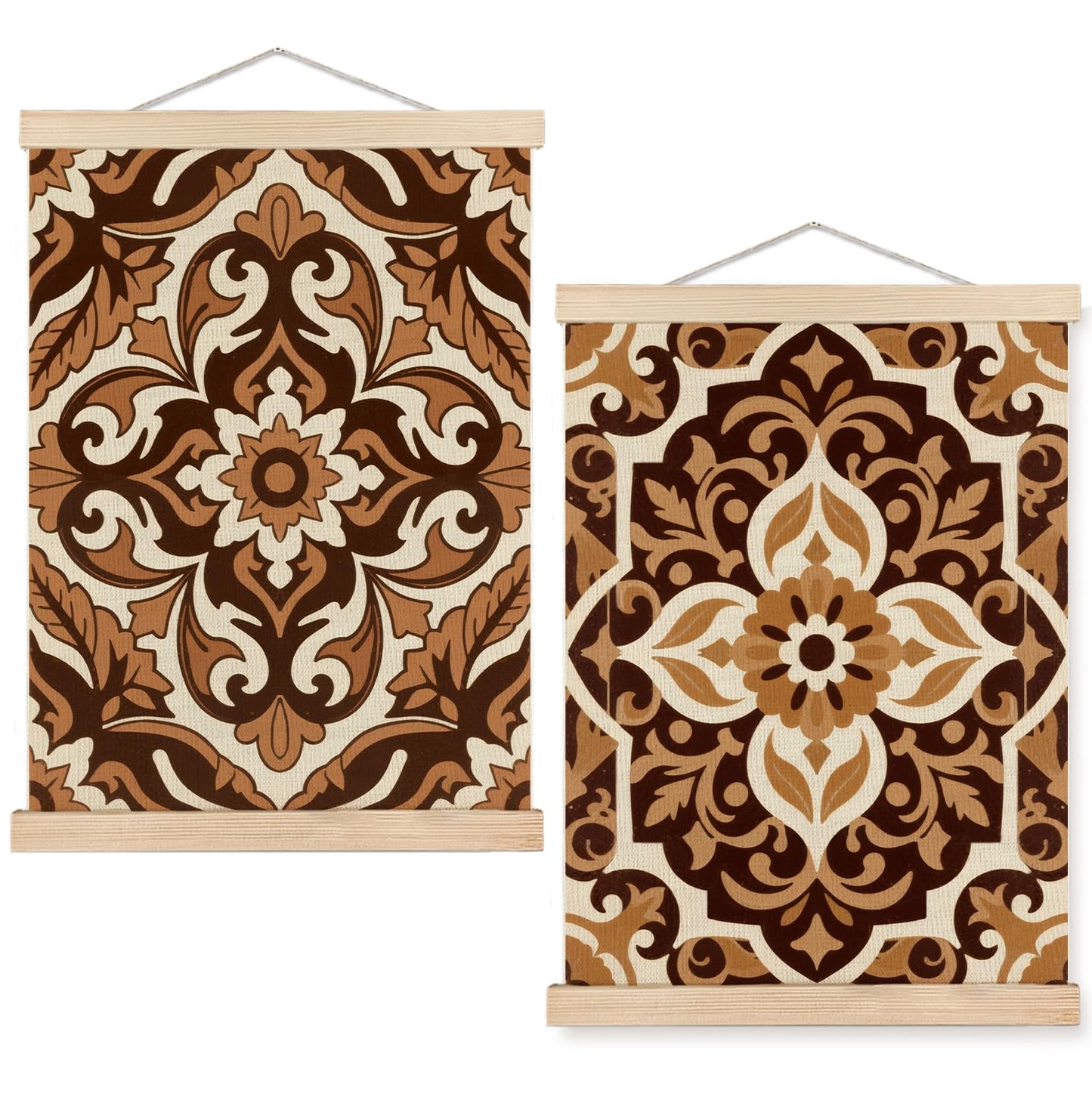 SPBL&L Green Boho Floral Mexican Wall Art, Abstract Flower Poster Hanger Frame, Burnt Orange Terracotta Botanical Hanging Canvas Pictures Prints Wall Decor for Home Bedroom, 12x16 Inch Set of 2 BST202