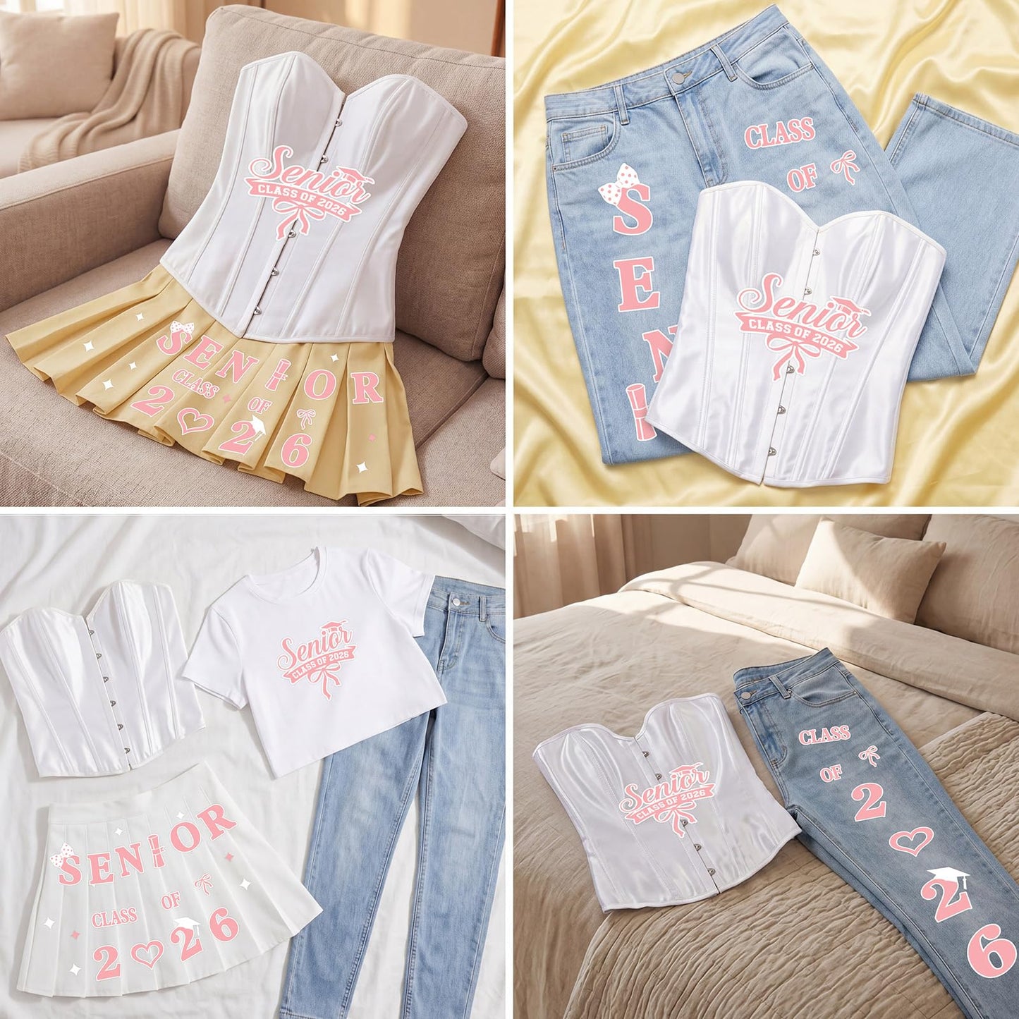 Solsew 6 Sets Class of 2026 Iron on Transfers for Overalls, Senior 2026 Iron on Patches Heat Transfer Stickers for Class Group Graduation Party Bib Pants Jeans Decorations(Pink) BST202