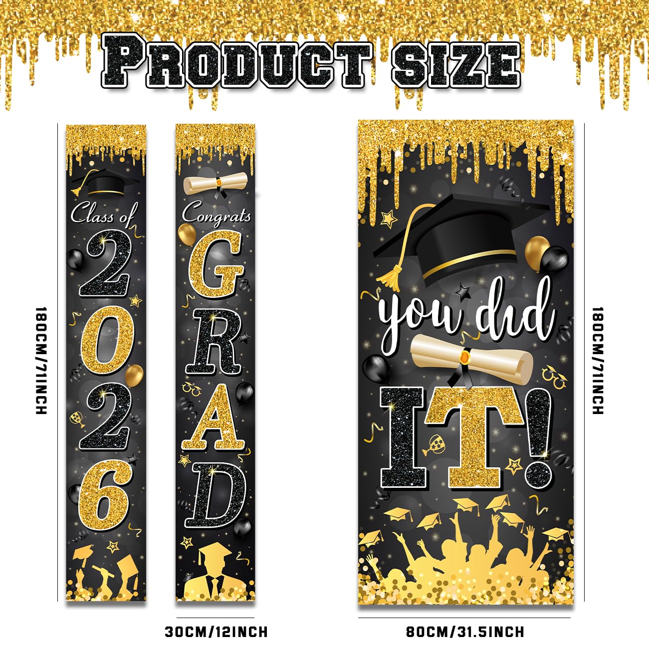 Graduation Decorations Class of 2026 Purple and Gold Congrats Grad Banner and You Did It Door Cover for High School College Graduation Party Supplies(Purple) BST326H