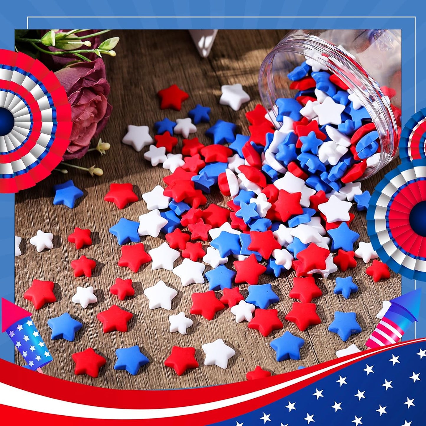 Weysat 240 Pcs Red White and Blue Stars Memorial Day Patriotic Vase Filler Decorations 250th Anniversary Independence Day Table Centerpieces 4th of July Resin Table Scatter (0.6,0.8 Inch) BST326L