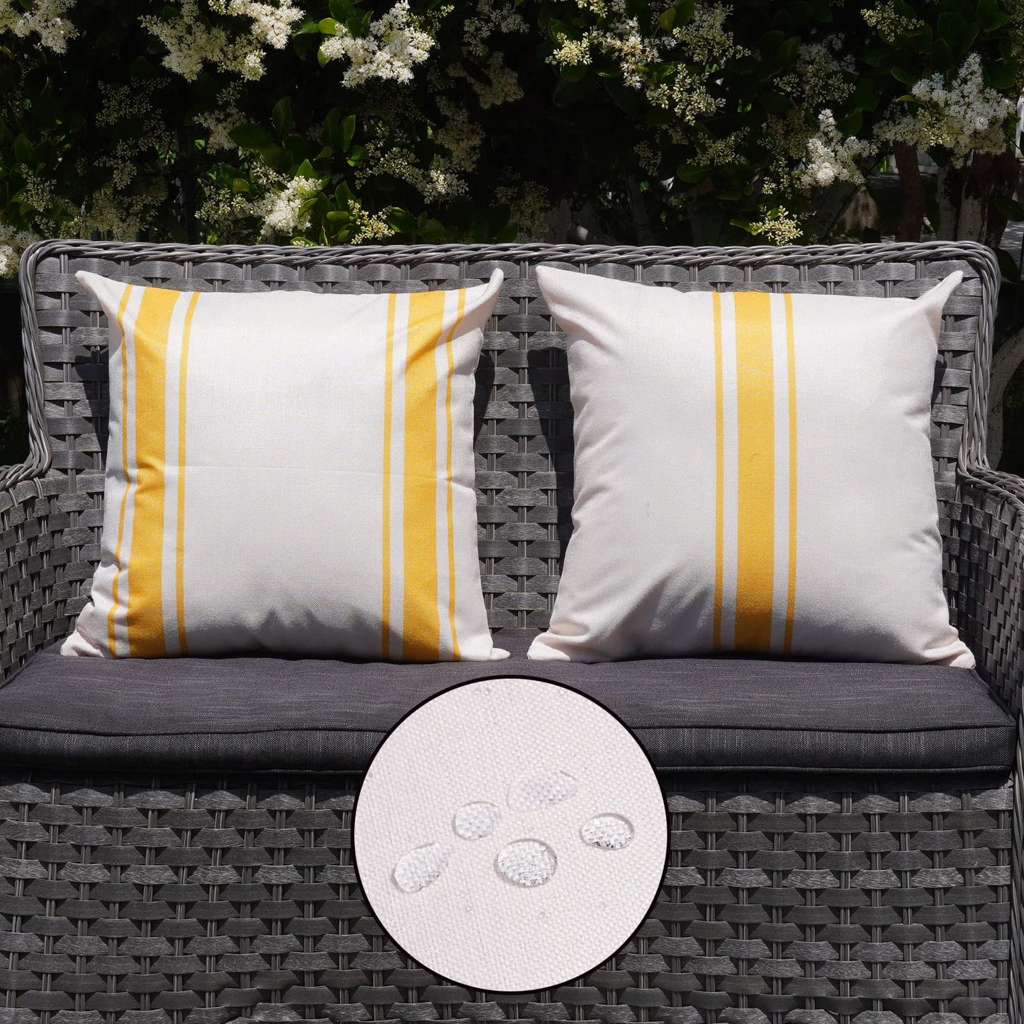 ONWAY Outdoor Pillow Covers Waterproof 18x18 Set of 2 Decorative Linen Throw Pillow Cover Beige and Black Striped Outdoor Pillows for Patio Furniture BST220