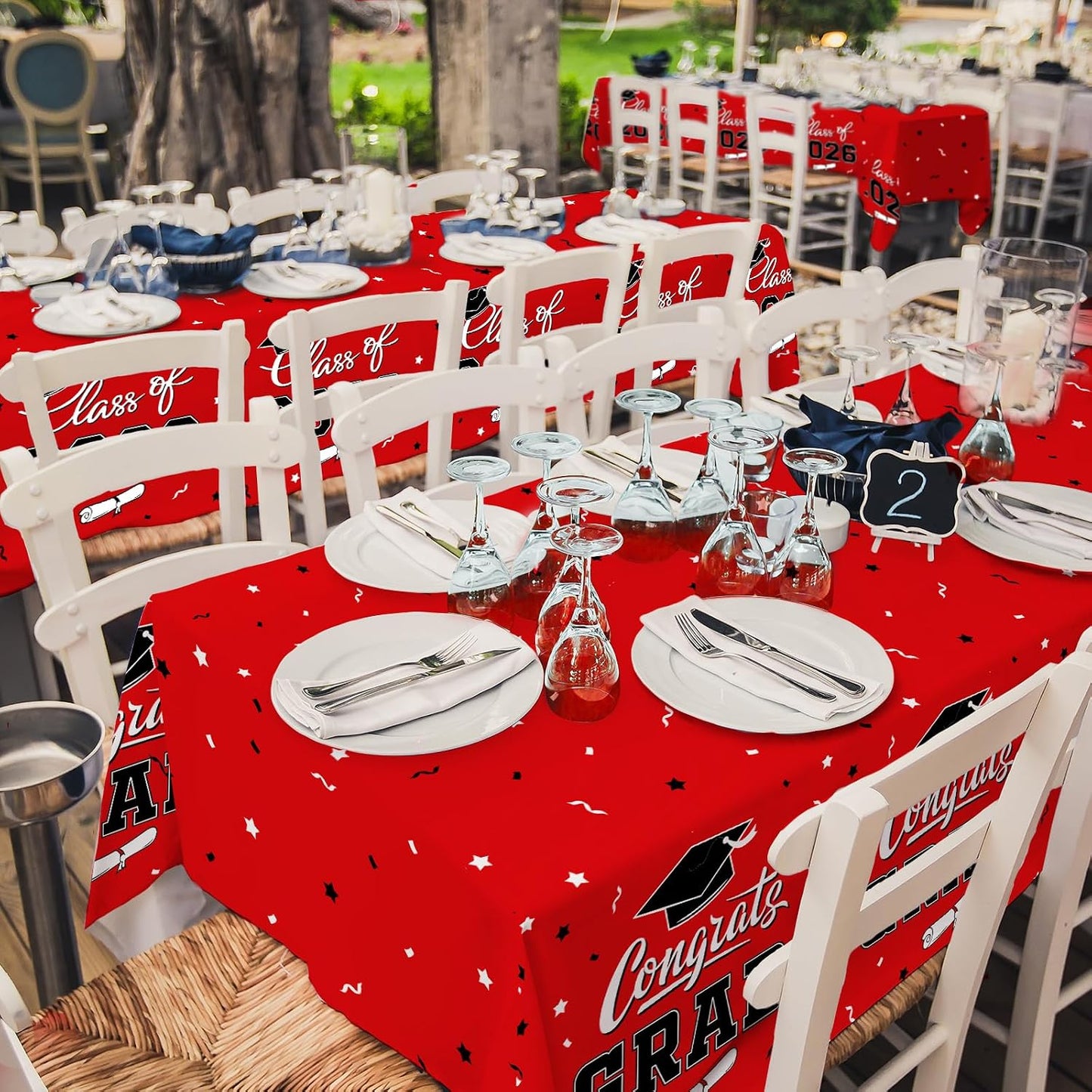 Gatherfun 2026 Graduation Decorations : 2-Pack Congrats Grad Disposable Tablecovers - Class of 2026 Red Themed Table Cloths, for Graduation Party Supplies & Graduation Backdrop, 54" X 108" BST326L