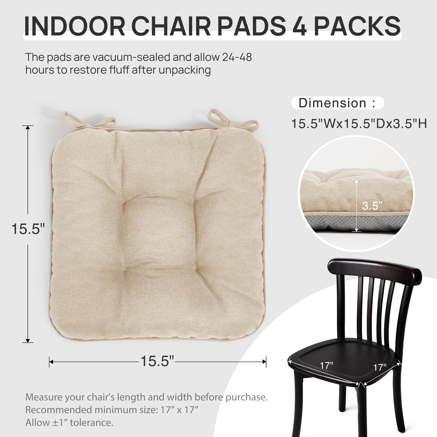 Love's cabin Memory Foam Chair Cushions Set of 4, 15.5"x15.5"x3.5" Indoor & Outdoor Seat Pads for Dining, Kitchen, Office, Patio Chairs - Green BST220