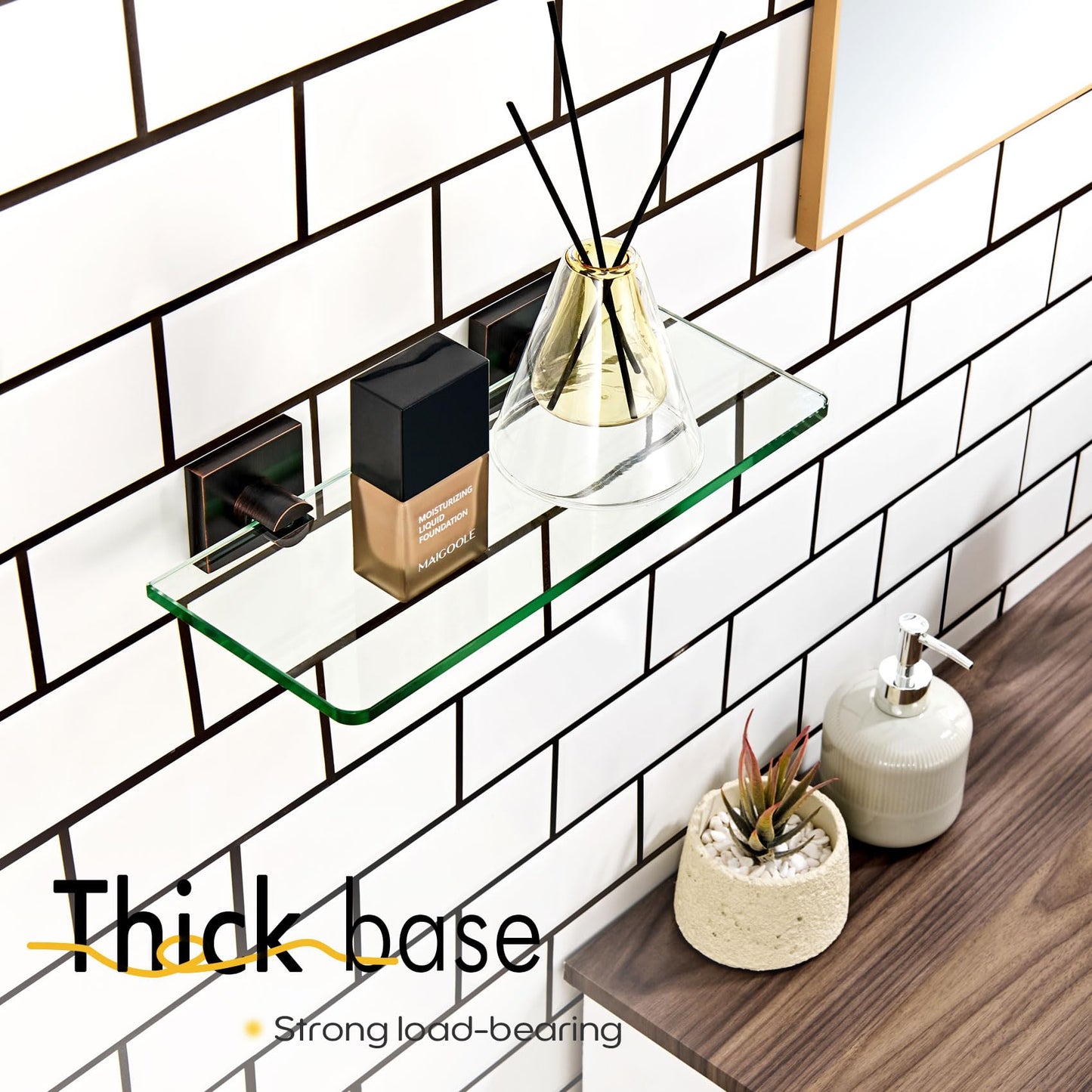 KOKOSIRI Glass Shelf for Bathrooms Floating Shelves Wall Mount 16-Inch for Shower Storage Kitchen Rack, 2 Pack Brushed Stainless Steel B1107BR-L16-P2 BST202