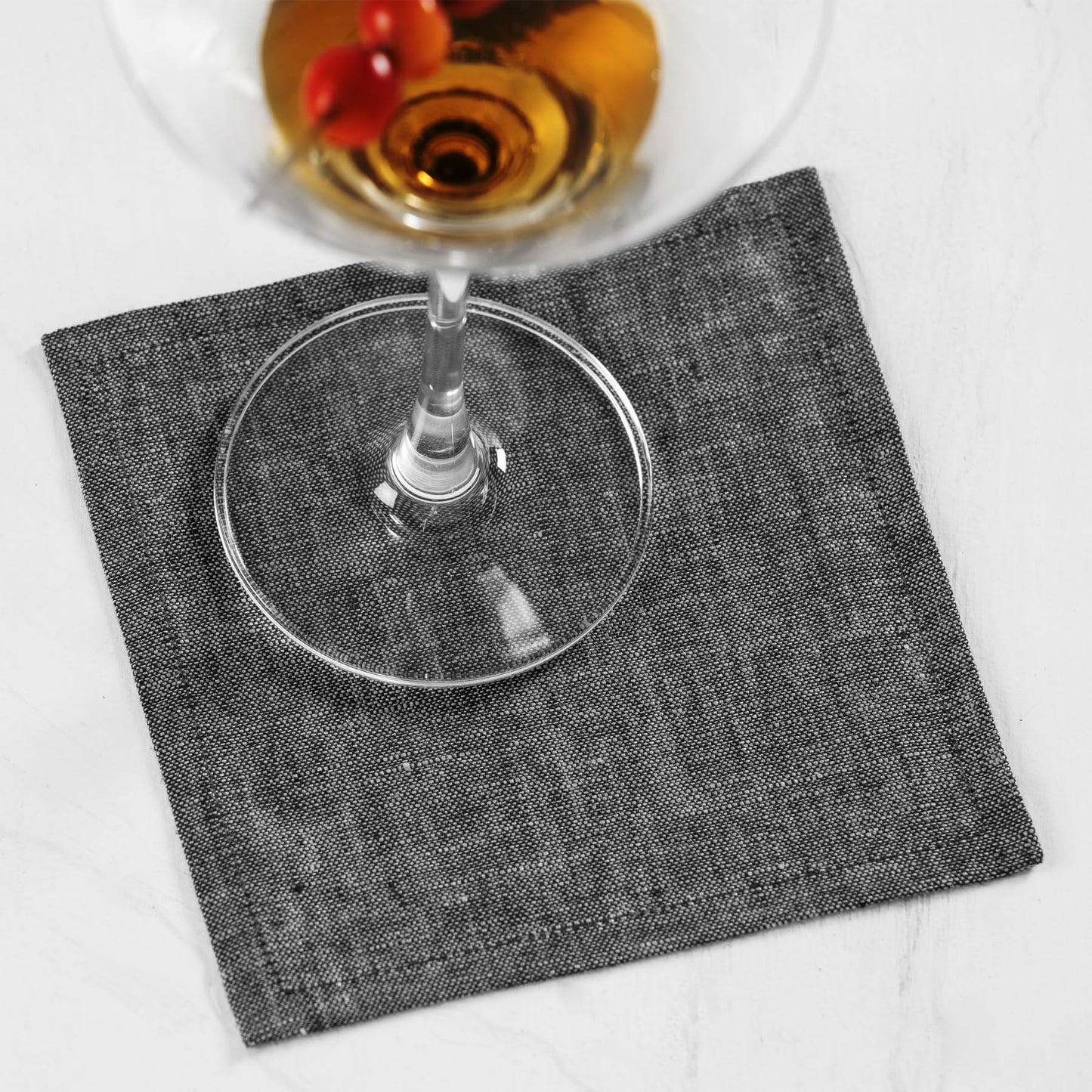 Solino Home 100% Linen Cocktail Napkins Black, Athena 6 x 6 in, Set of 12 | Small Cloth Napkins for cocktails, beverages, coasters and appetizer serving, Chambray Black, Pure Linen, OEKO-TEX Certified BST326SOLH