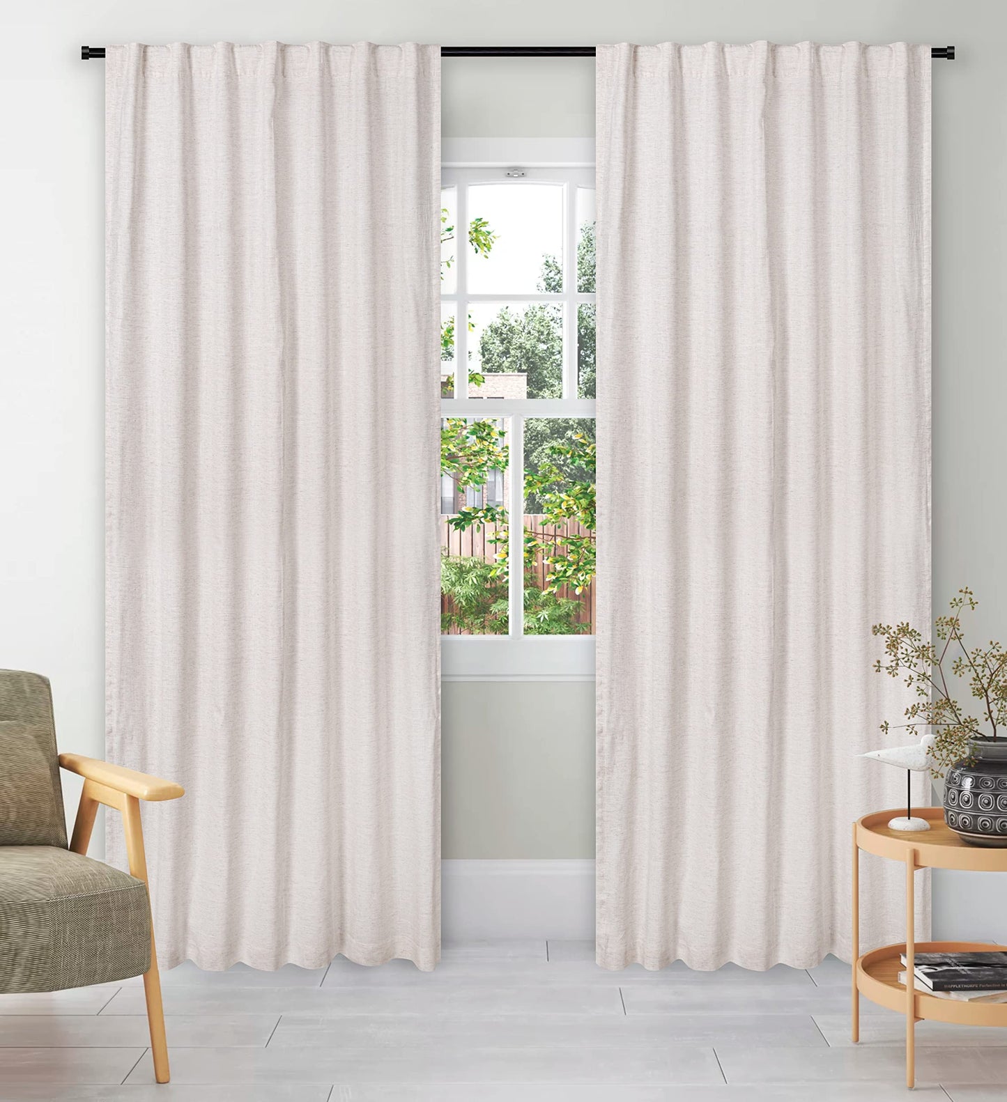 Bedding Craft Curtains 63 Inch Length - White Poly Cotton Slub Drapes with Tab Top, Set of 2, Ideal for Bedroom, Living Room, and Office_ 50x63 inch BST220