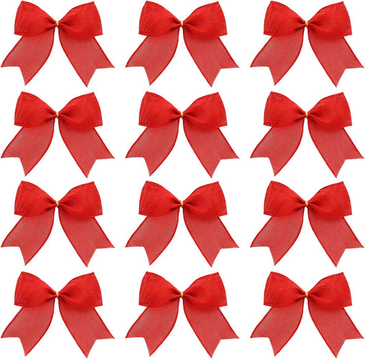 Mother's Day Bow Decorations, 12 Pcs Red Burlap Ribbon Bows for Wreaths, Mother's Day Tree Ornaments Decor, Wedding Decorations for Home Indoor BST326L