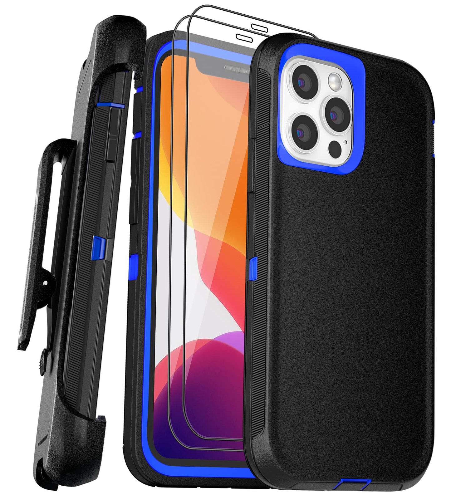 for iPhone 11 Case with Belt Clip Holster Kickstand & 2 Screen Protector, Full Protection Heavy Duty Phone Case, Shockproof Drop-Proof Durable Cover 6.1" [Black+Clip] WN420