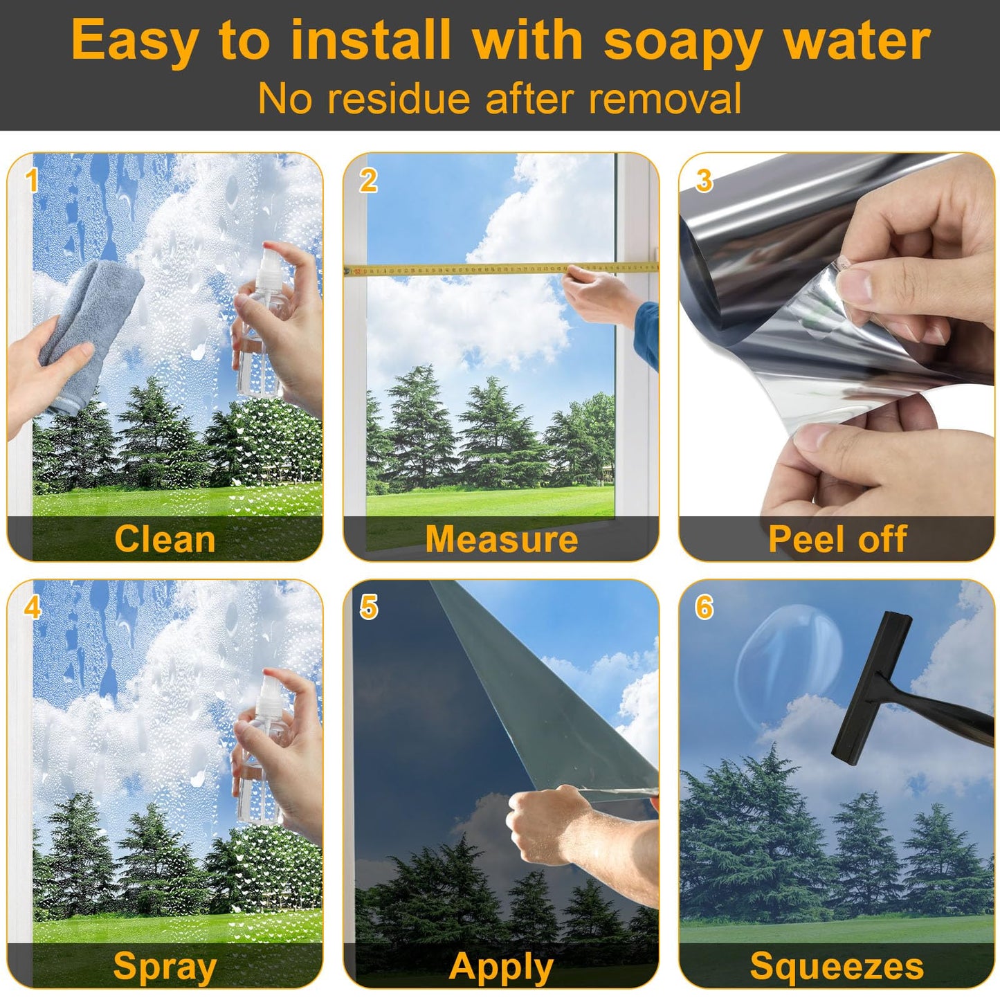 Window Privacy Film One Way Daytime Privacy Static Cling Sun Blocking Anti UV Reflective Window Tint for Home and Office, Tinted Black, 17.5 inch X 78.7 inch WN420