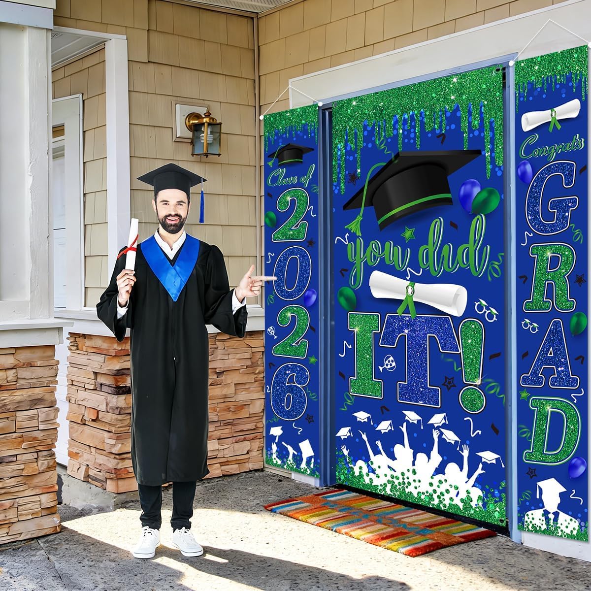 Graduation Decorations Class of 2026 Purple and Gold Congrats Grad Banner and You Did It Door Cover for High School College Graduation Party Supplies(Purple) BST326H