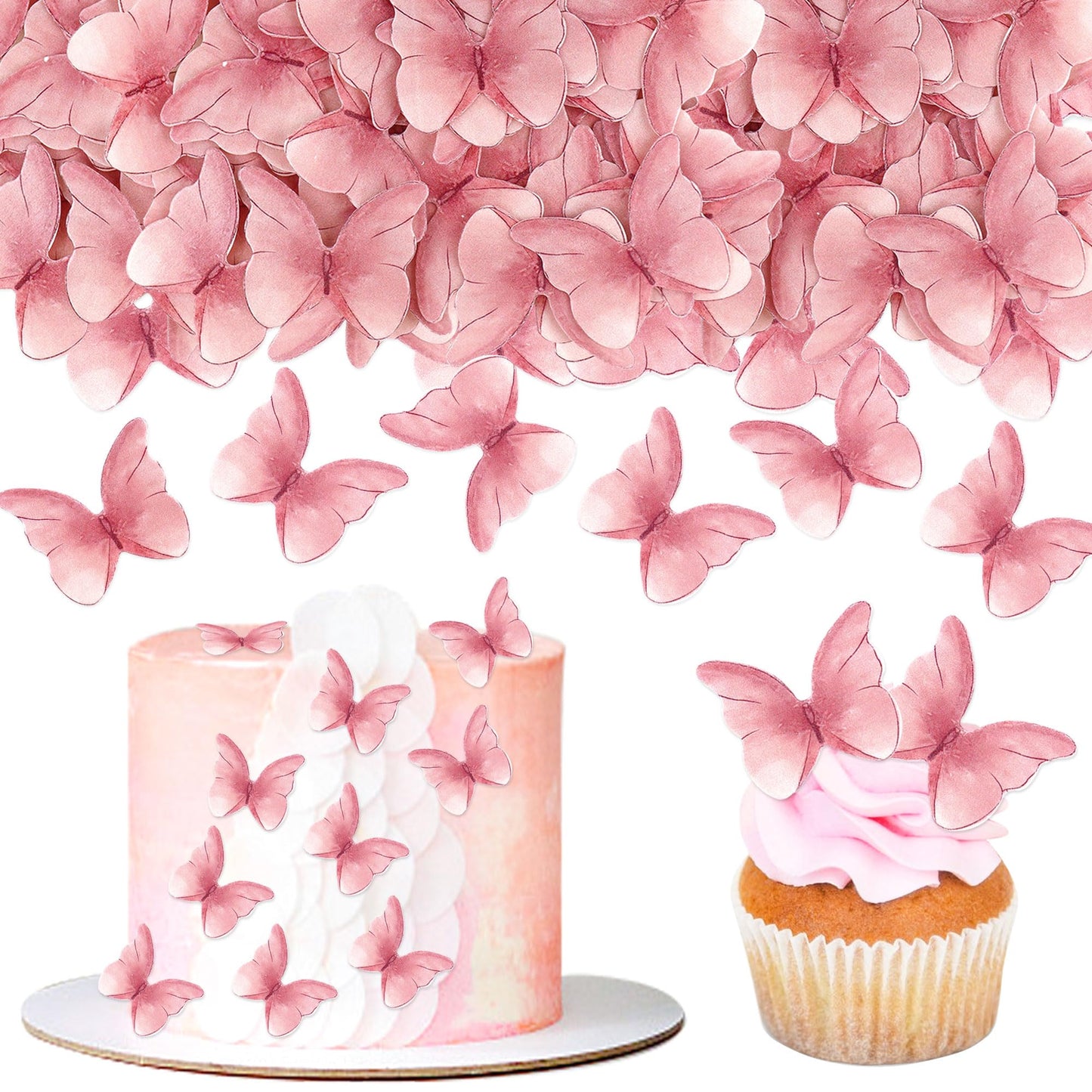 Edible Butterflies for Cake Decorating, Rainbow edible Butterfly Cake Toppers and Cupcake Toppers, Edible Wafer Paper Butterflies Set of 48 Rainbow Cake Food Decorations (5Colors-1) BST326L