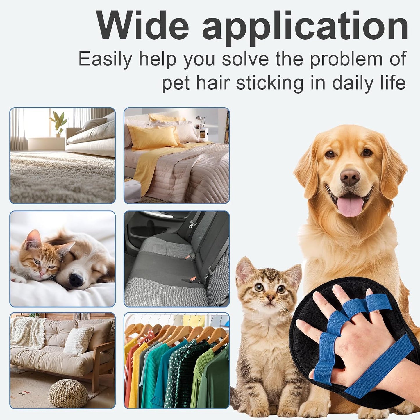 Lonfliness 2pcs Pet Hair Fur Removal Mitt Glove for Cats Dogs 5-Finger Electrostatic Reusable Pet Hair Remover Brush Tool for Couch Furniture Carpet Laundry Clothing (Blue) WN420