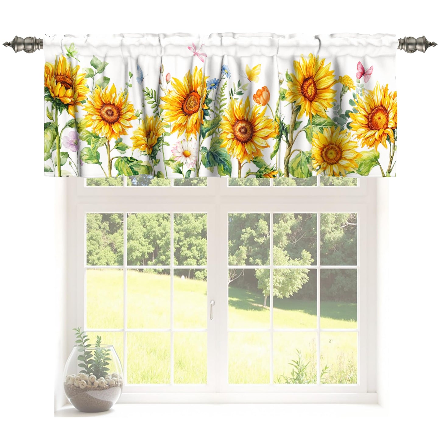 Patriotic Valance for Kitchen 2 Pack 54"x18" American Flag Curtains for Windows Red White Blue Stars 4th of July Independence Day Eucalyptus Leaf Window Treatment Rod Pocket Valance for Home Decor BST326L