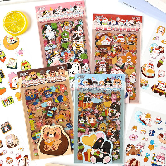 Deco Stickers Pack of 24 Sheets Korean Style Photocard Animal Rabbit Beer Confetti Polco Decorative Stickers for Scrapbooking (Cream) WN420