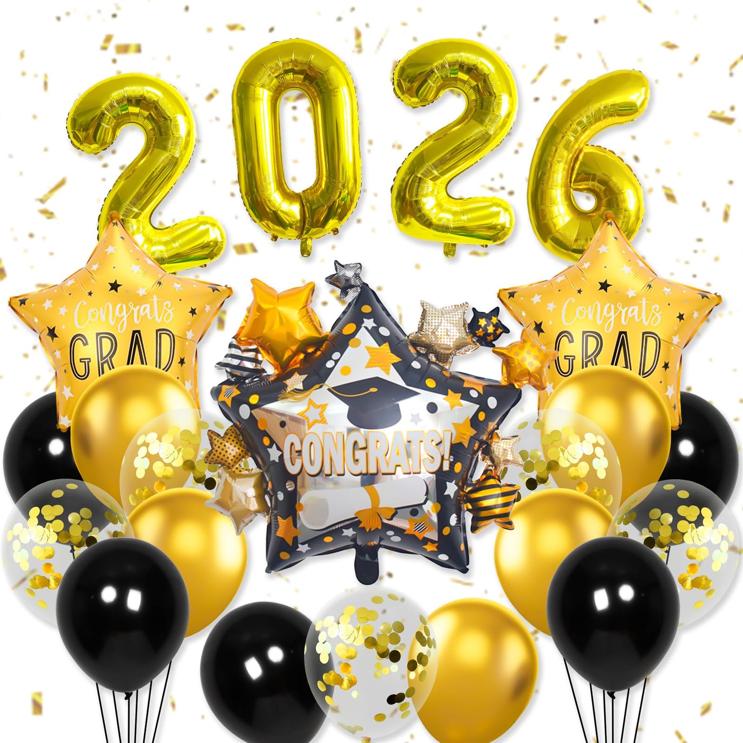 Graduation Balloons Congrats Grad Balloons Gold and Black Balloon for 5th Grade Graduation Decorations Grad Party Decorations 2026 BST326L