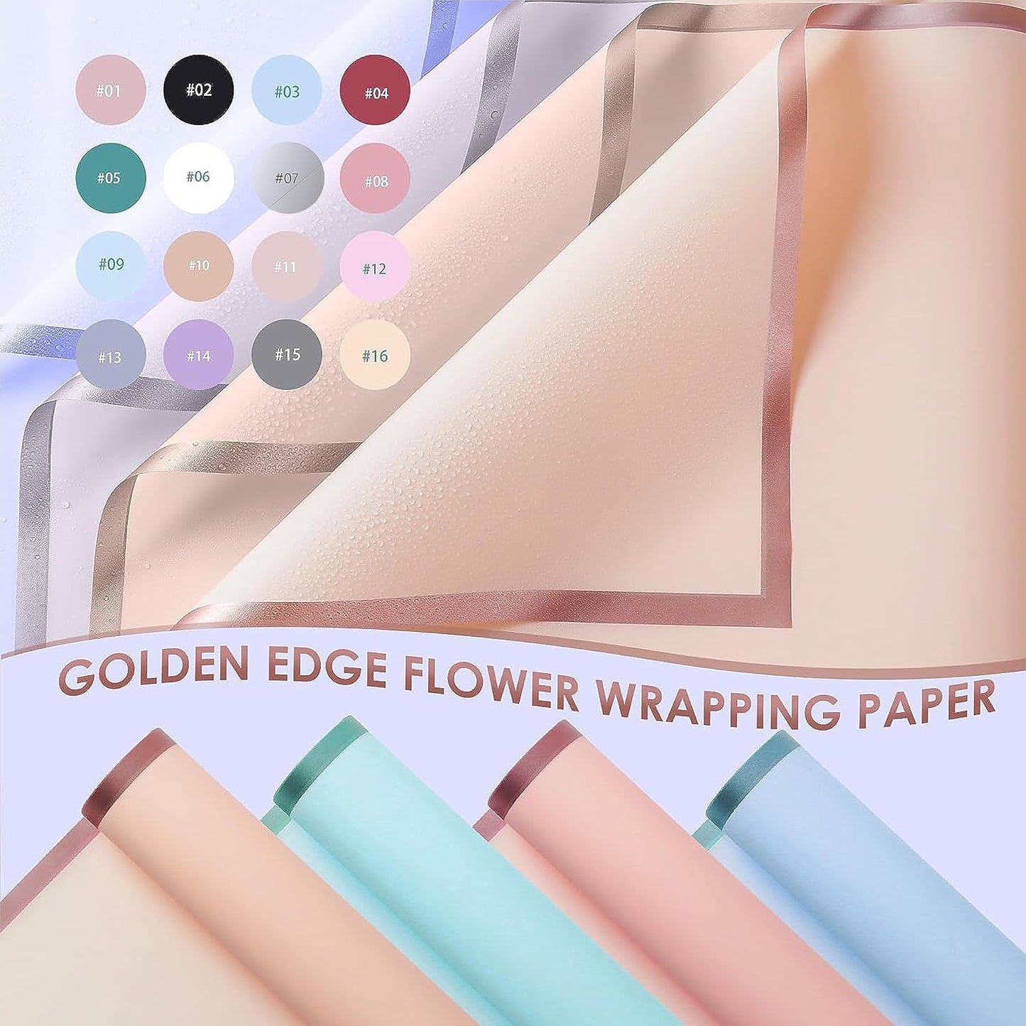 ARIFLOR 20Sheets Golden Edge Waterproof Flower Bouquet Paper - 20408 Plastic Fresh Floral Wrapping Paper, Christmas Gift Packaging, Gift Packaging, DIY Crafts, Florist Bouquet Supplies WN420