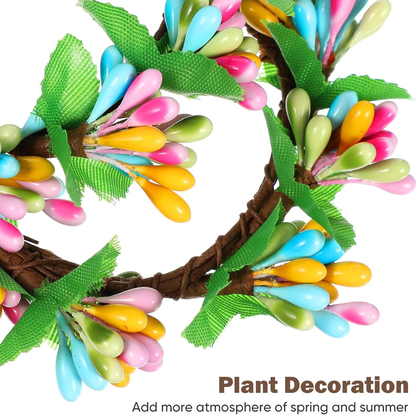 PATKAW 4 PCS Easter Candle Rings Wreaths, Spring Mini Artificial Greenery Wreath for Pillar Candles, Floral Leaf Candl·e Ring Decor for Holiday Party Table Centerpiece, Home Kitchen Decoration BST202