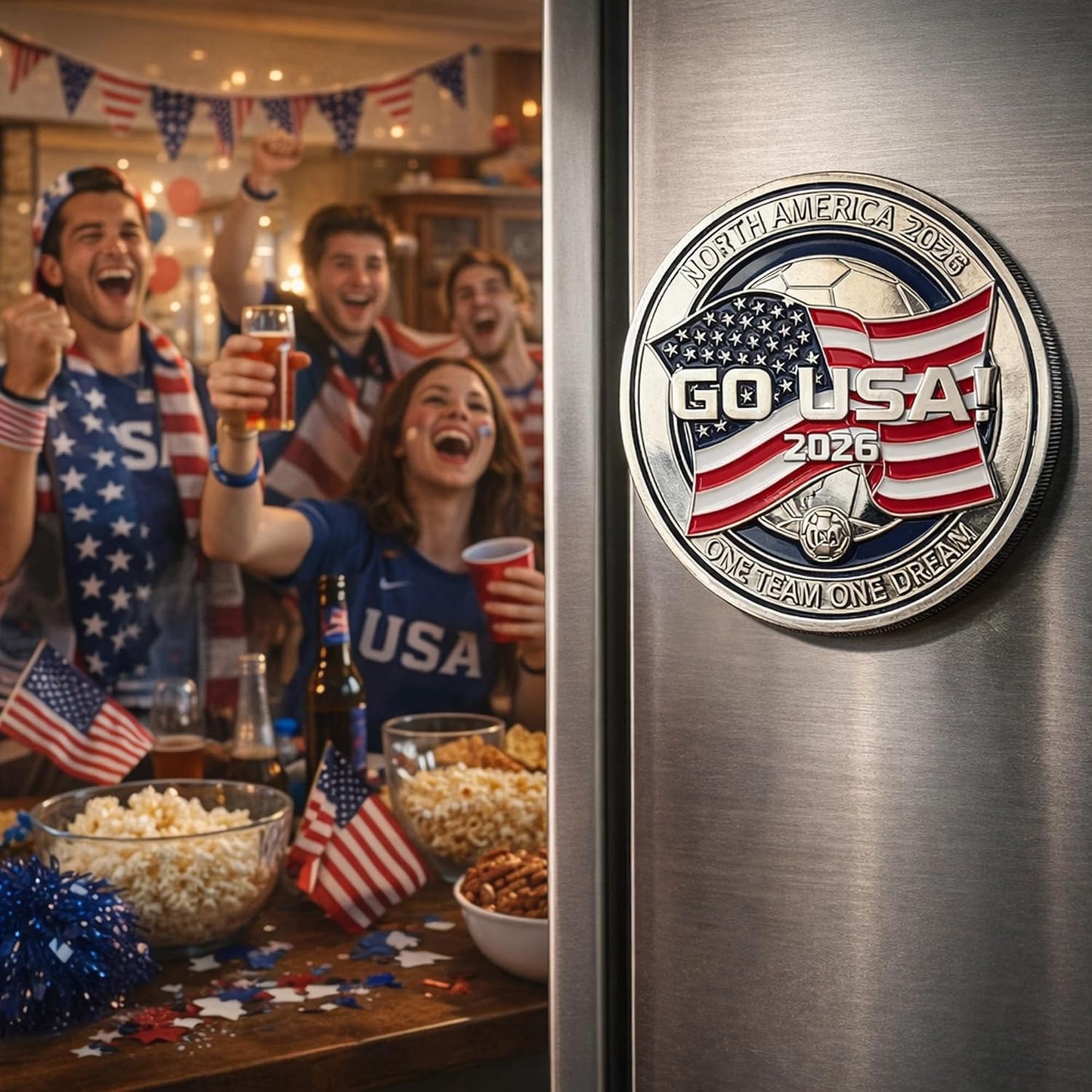 VINREAL GO USA Soccer Fridge Magnet, 3D Zinc Alloy Gift Box | 3D zinc alloy fridge magnet for USA soccer fans, watch parties, lockers, offices, and game-day gifting. BST202