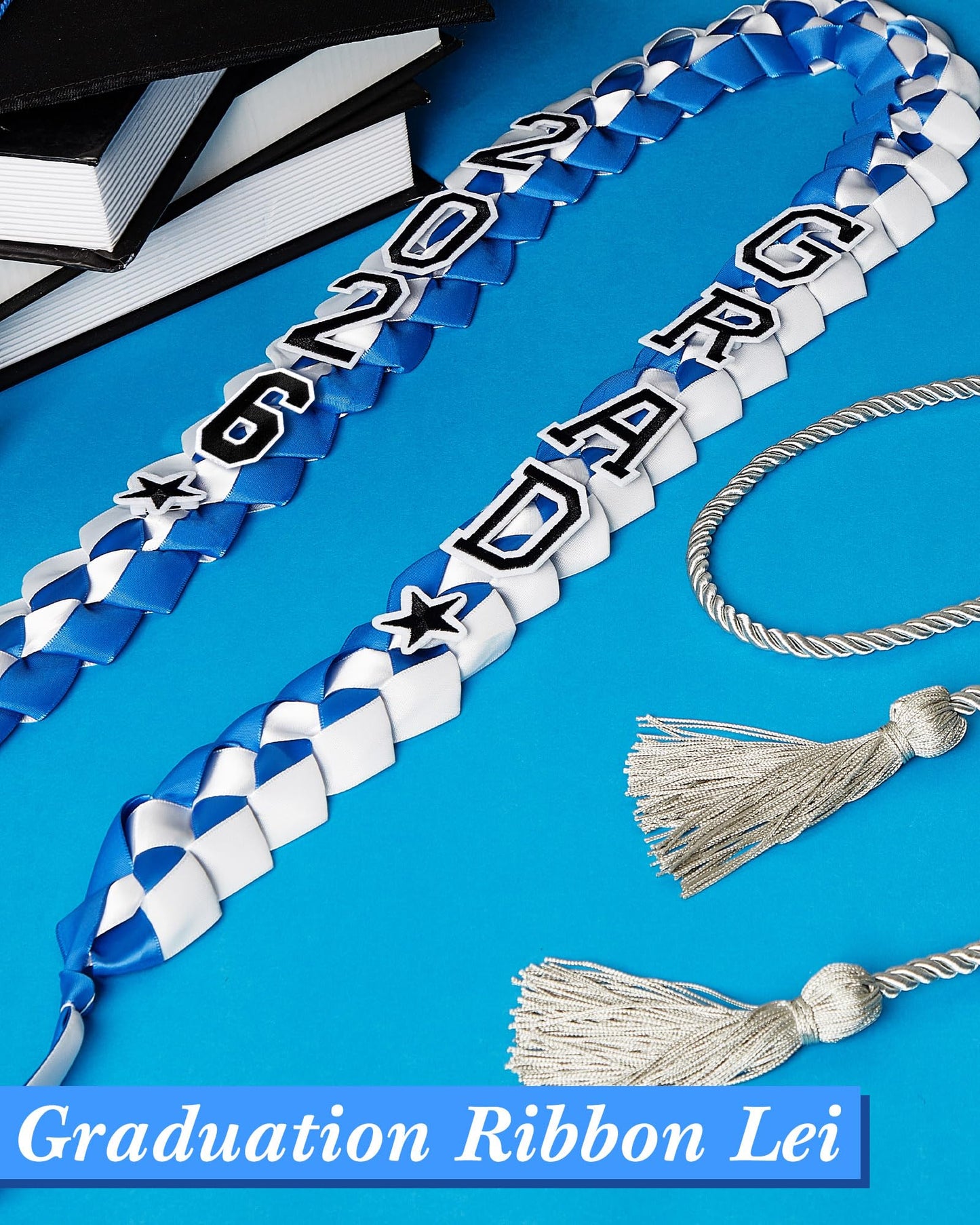 Cindeer 2026 Graduation Ribbon Lei Set Handmade Braided Necklace Honor Cord with Tassel 2026 Grad Embroidery Patches for High School College Graduation Party Supplies(Black, Red) BST220