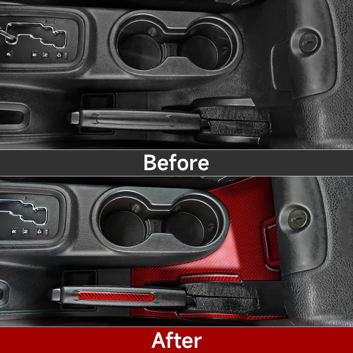 Car Gear Shift Lower Panel Sticker Carbon Fiber Decal Interior Trim Cover for Jeep Wrangler 2011 2012 2013 2014 2015 2016 2017 Accessories (Red) BST220