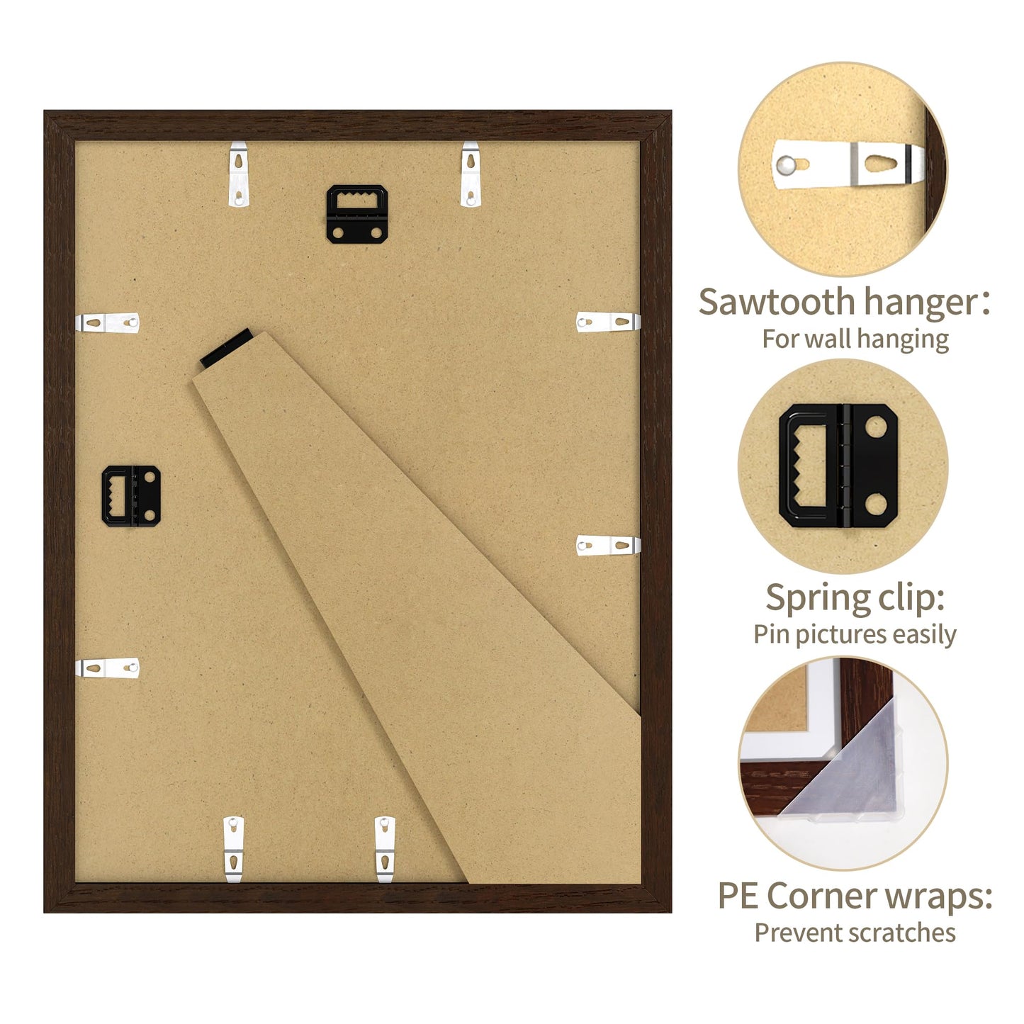 YESKAY 12x16 Picture Frame - 12 x 16 Photo Frame Made of Solid Oak Wood and Real Glass,Display Picture 4 Opening 5x7 with Mat or 12x16 Without Mat for Wall Mounting(Color Walnut) BST326H
