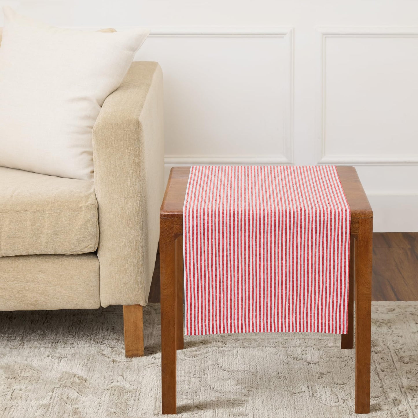 Solino Home 100% Pure Linen Table Runner Stripe Striped, Julia 14 x 72 in | Table Runners for dining, hallway and console tables; woven stripe, mitered corners; Muted Pastel Stripe; OEKO-TEX Certified BST326SOLH