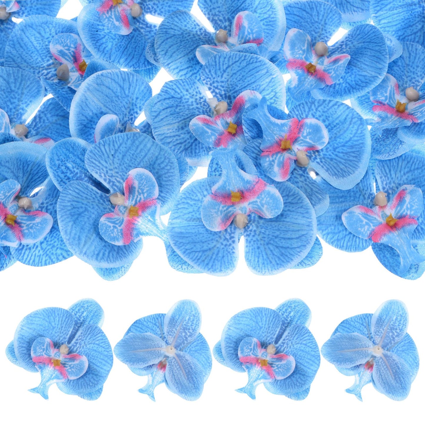 M METERXITY 20-Pack Artificial Orchid Flower Heads, Silk Faux Butterfly Flowers Head for Wedding/Bouquet/Bridal/Party Decor, Fake Phalaenopsis Petals Bulk [2.76 Inch, Dark Purple] BST220