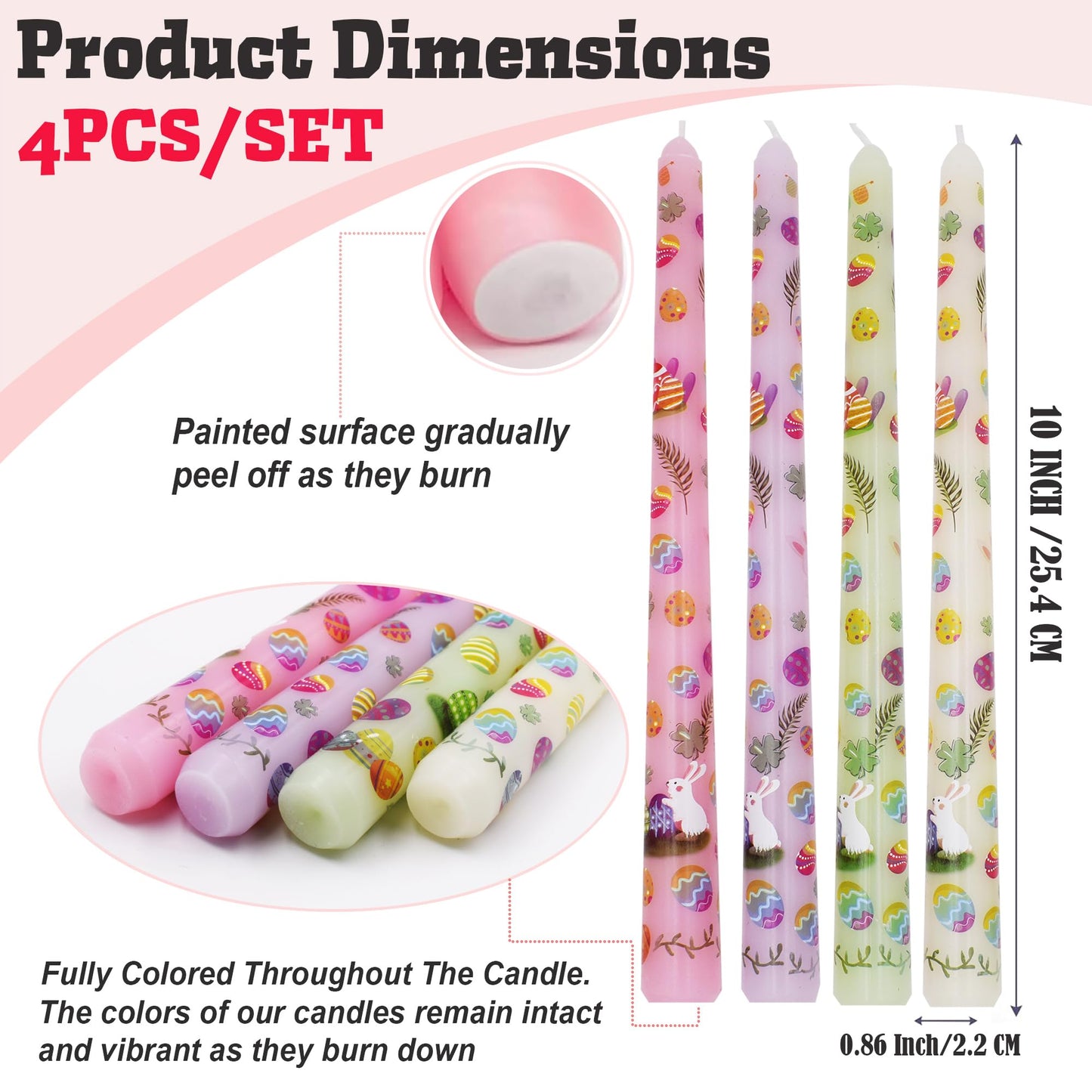 10 Inch Decorative Taper Candles, 4 Pack Birthday Balloon Print Candlesticks, Unscented Dripless Candles with Long Burn Time for Party, Holiday Table & Home Decor BST326H