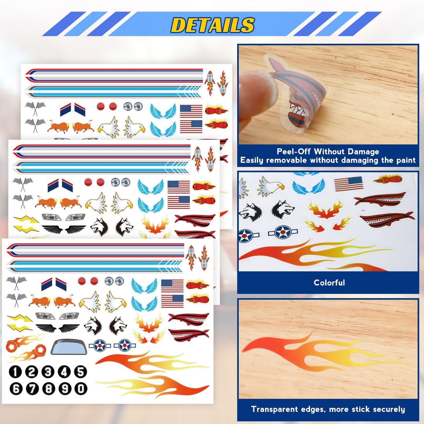 OCQOTAT 5PCS Derby Car Sticker Set-Racing Numbers, Flags, Lights, Stripes & Flame Decals - Peel & Stick Car Stickers for Derby Supplies Cars,Cool Decorations&Accessories for Your Vehicle