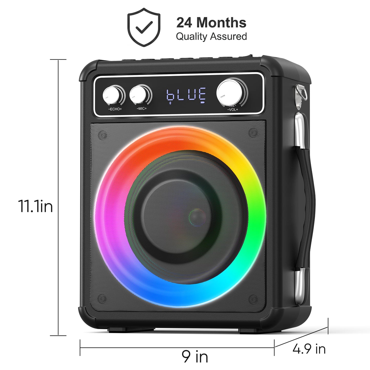 VOSOCO Karaoke Machine with 2 Wireless Microphones, Portable Bluetooth Speaker for Adults Kids, PA Systems Support TWS Echo Adjust TF USB AUX for Home Party Outdoor Travel