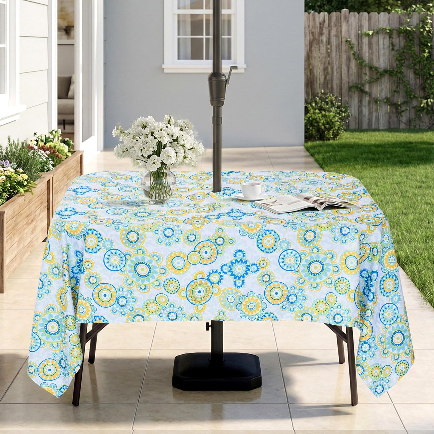 Eternal Beauty 52” Round Tablecloth Waterproof Outdoor Tablecloth with Umbrella Hole Zipper for Spring Summer Patio Picnic Tables (Tropical Palm Leaf) BST326H