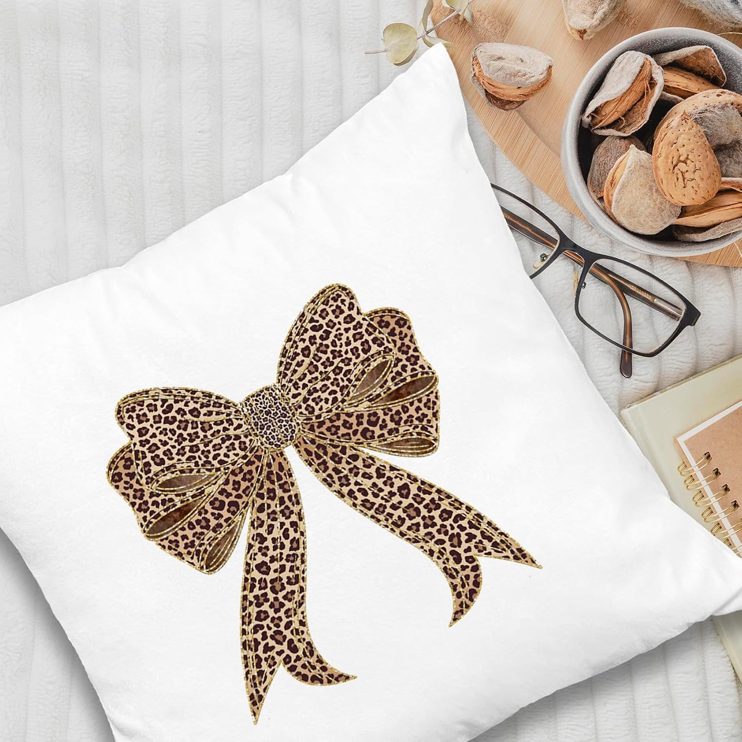 Coquette Leopard Print Bow Pillow Covers 18x18, Cheetah Print Room Decor, Coquette Room Decor, Trendy Preppy Girly Cheetah Decorative Throw Pillow Covers for Girls Bedroom Home Dorm Apartment BST326L