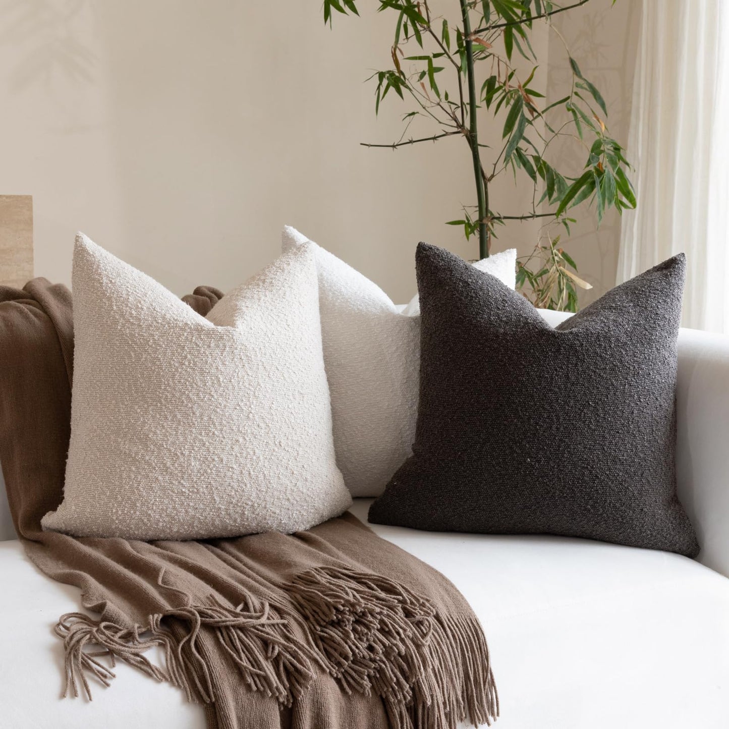18x18 Boucle Throw Pillow Covers, Set of 2, Camel BST202