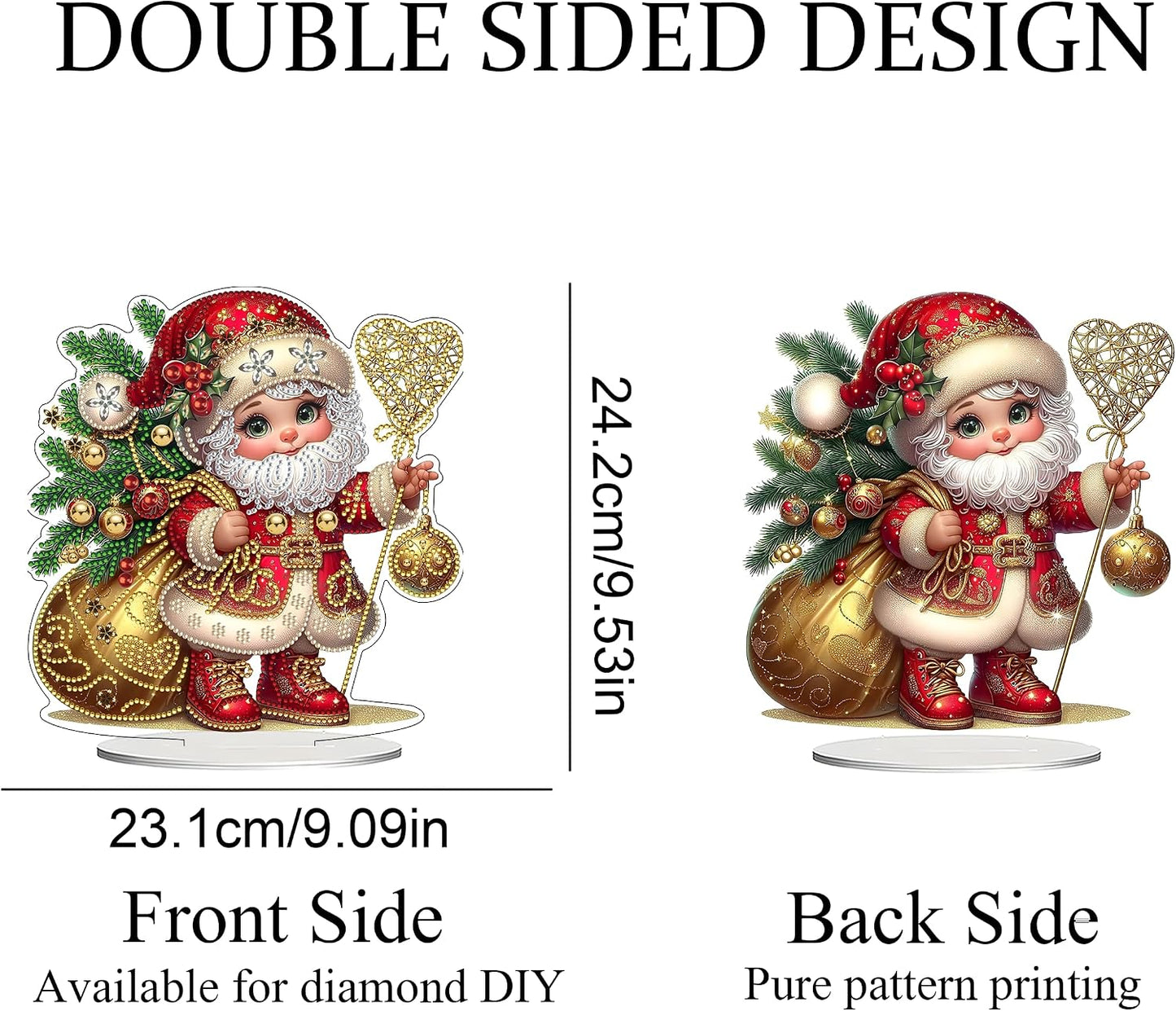 JJFox DIY 5D Tabletop Diamond Art Painting Kit， Desktop Ornament Special Shaped Rhinestone Desk Placement Ornament，Home Office Stand Up Gem Painting Craft Kit，Gift (Father Christmas-2) BST202