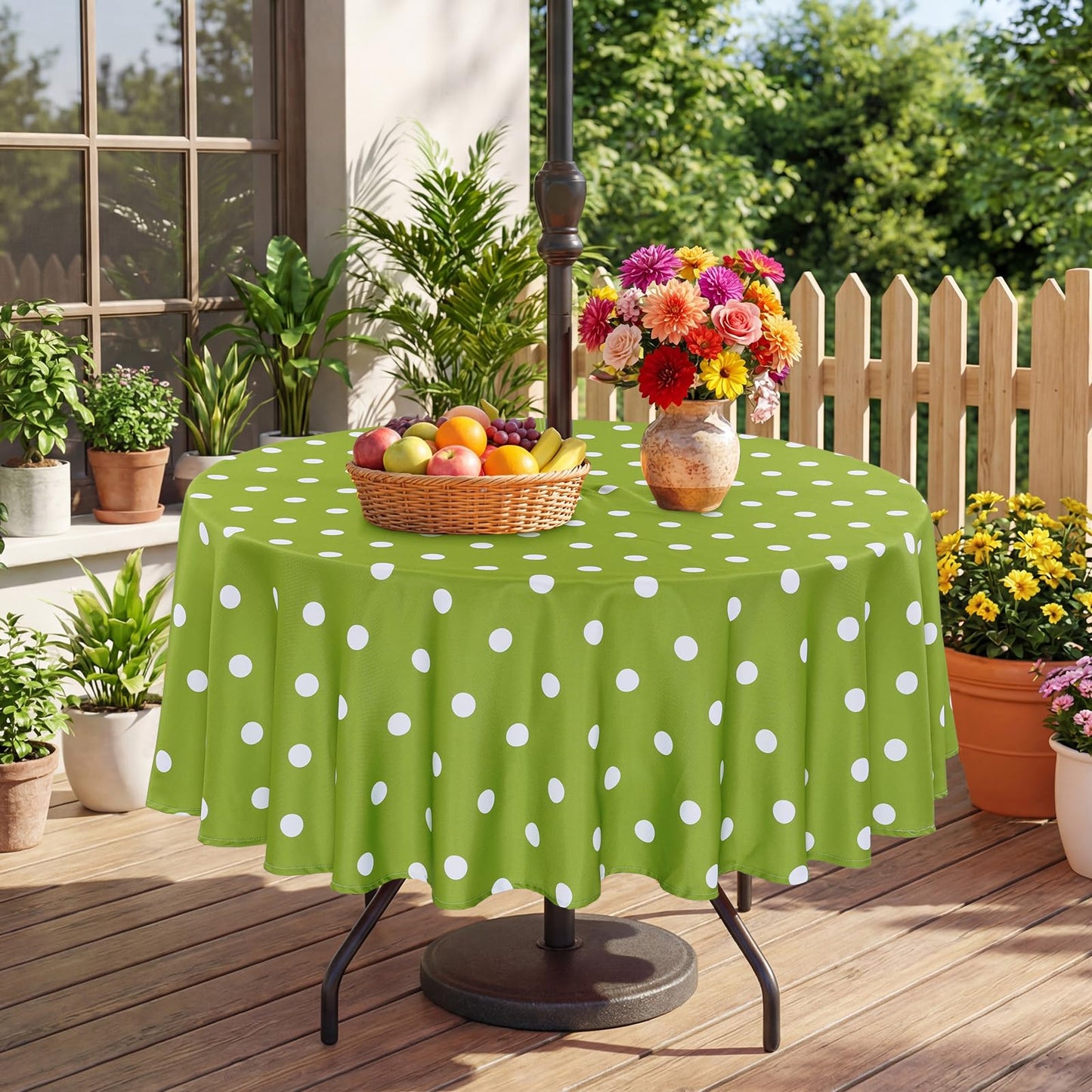 Eternal Beauty 52” Round Tablecloth Waterproof Outdoor Tablecloth with Umbrella Hole Zipper for Spring Summer Patio Picnic Tables (Tropical Palm Leaf) BST326H