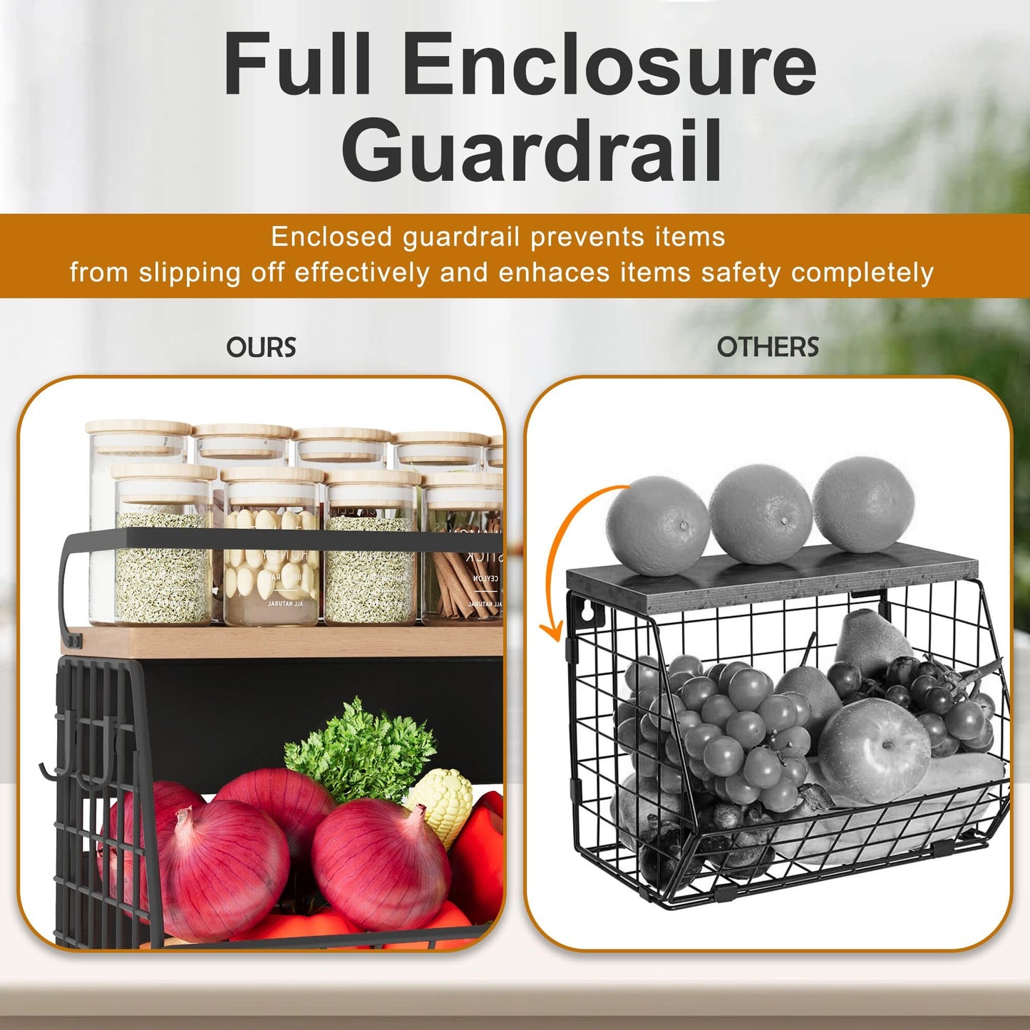 Magnetic Shelf for Fridge,Hanging Wall Basket for Potato Onion Fruit and Vegetable Storage Bins,Large Produce Container Magnetic Spice Rack for Refrigerator Kitchen Counter Pantry,Black BST220