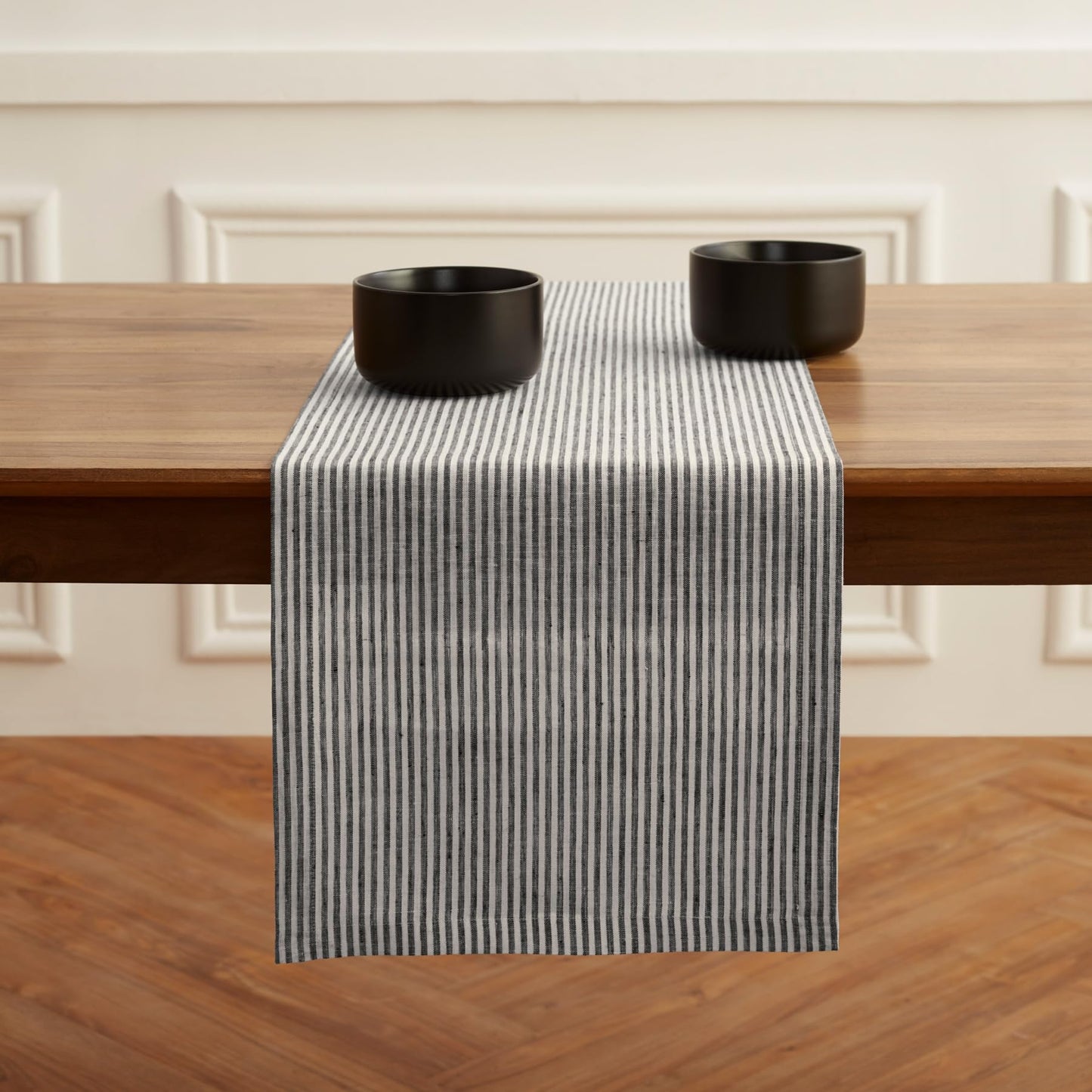 Solino Home 100% Pure Linen Table Runner Stripe Striped, Julia 14 x 72 in | Table Runners for dining, hallway and console tables; woven stripe, mitered corners; Muted Pastel Stripe; OEKO-TEX Certified BST326SOLH
