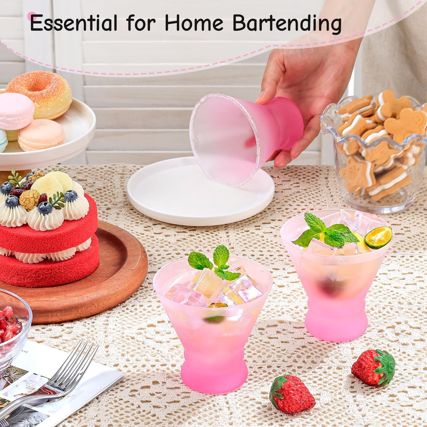 NUTRIUPS Blush Pink Ombre Frosted Glasses 8oz | Aesthetic Cups for Ice Cream, Desserts, Juices & Bridal Showers, Cute Drinking Tumblers for Home Decor & Party BST326H
