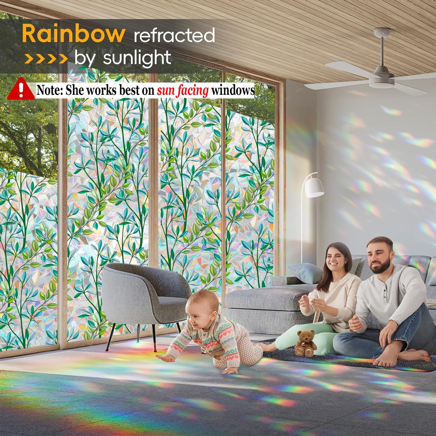 Window Privacy Film One Way Daytime Privacy Static Cling Sun Blocking Anti UV Reflective Window Tint for Home and Office, Tinted Black, 17.5 inch X 78.7 inch WN420